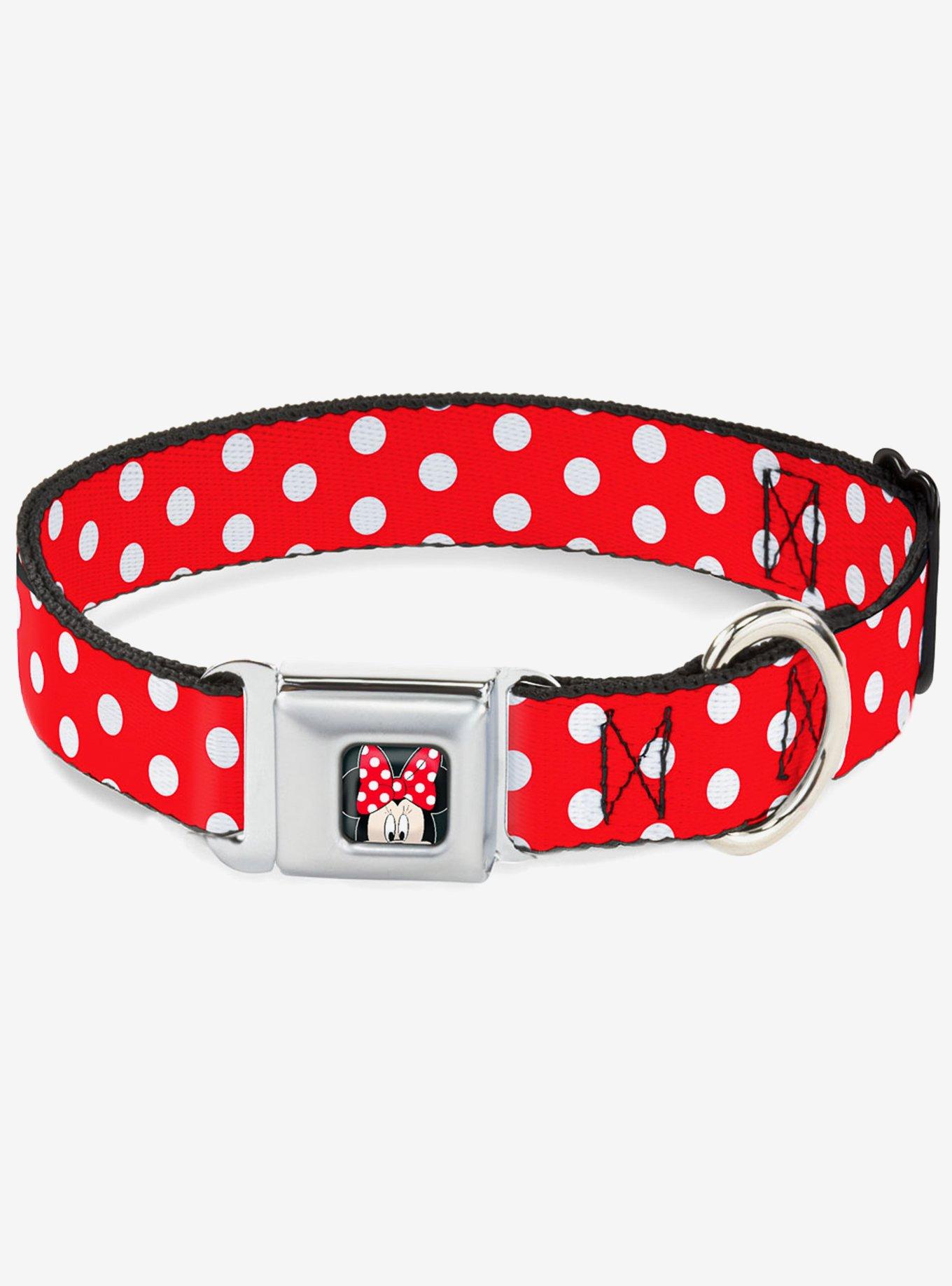 Disney Minnie Mouse Polka Dots Dog Collar Seatbelt Buckle Red White