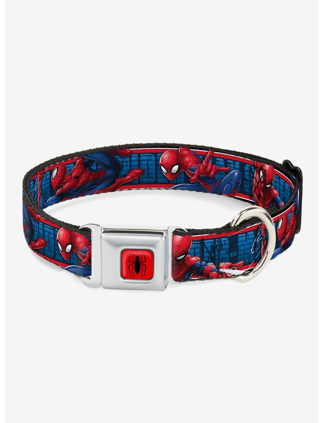 Marvel Spider-Man 3 Action Poses Bricks Stripe Blues Red White Seatbelt Buckle Dog Collar, RED, hi-res