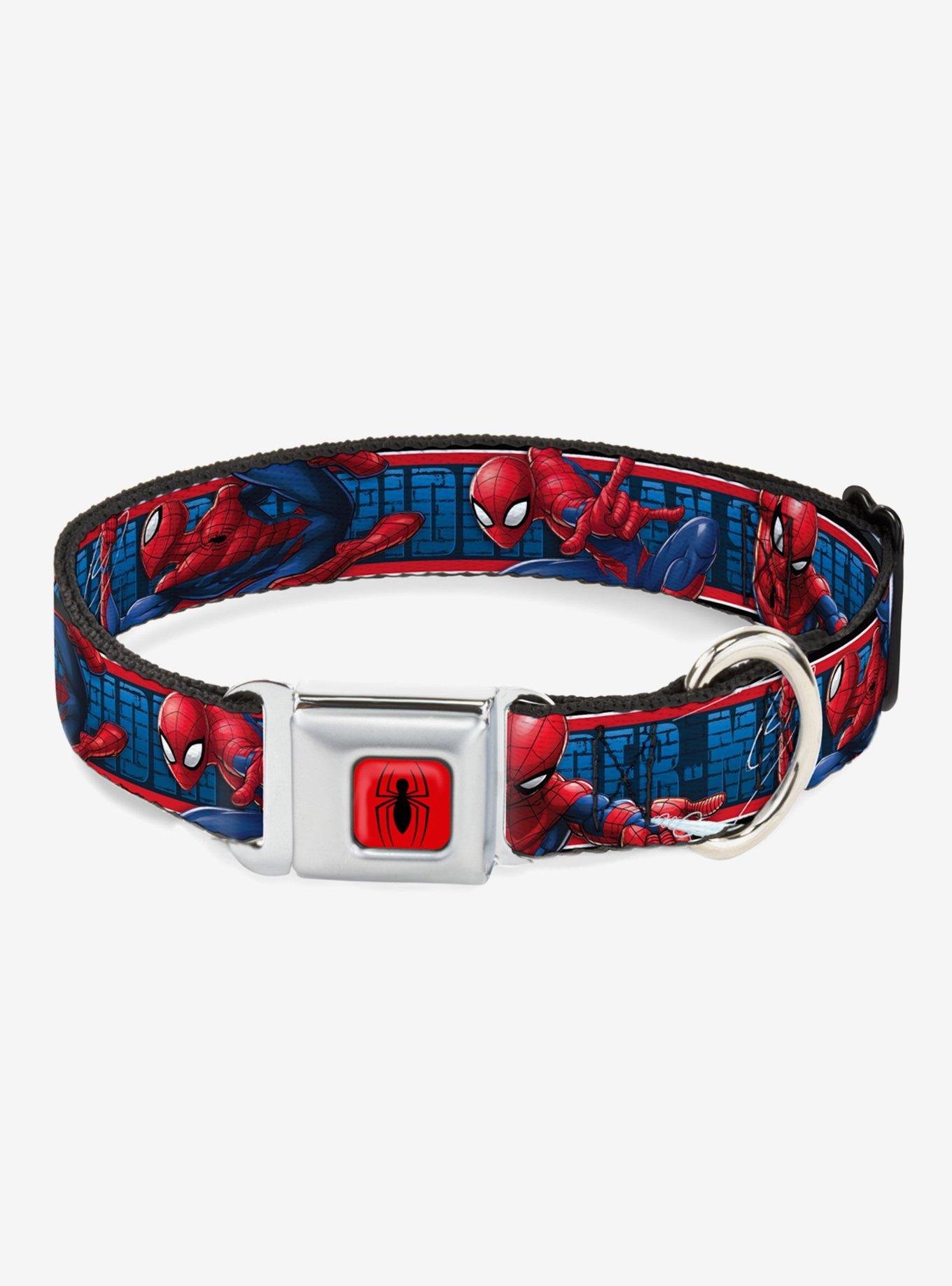 Marvel Spider-Man 3 Action Poses Bricks Stripe Blues Red White Seatbelt Buckle Dog Collar, , hi-res