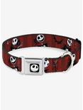 Nightmare Before Christmas Jack Poses Bats Red Stripe Seatbelt Buckle Dog Collar, RED, hi-res