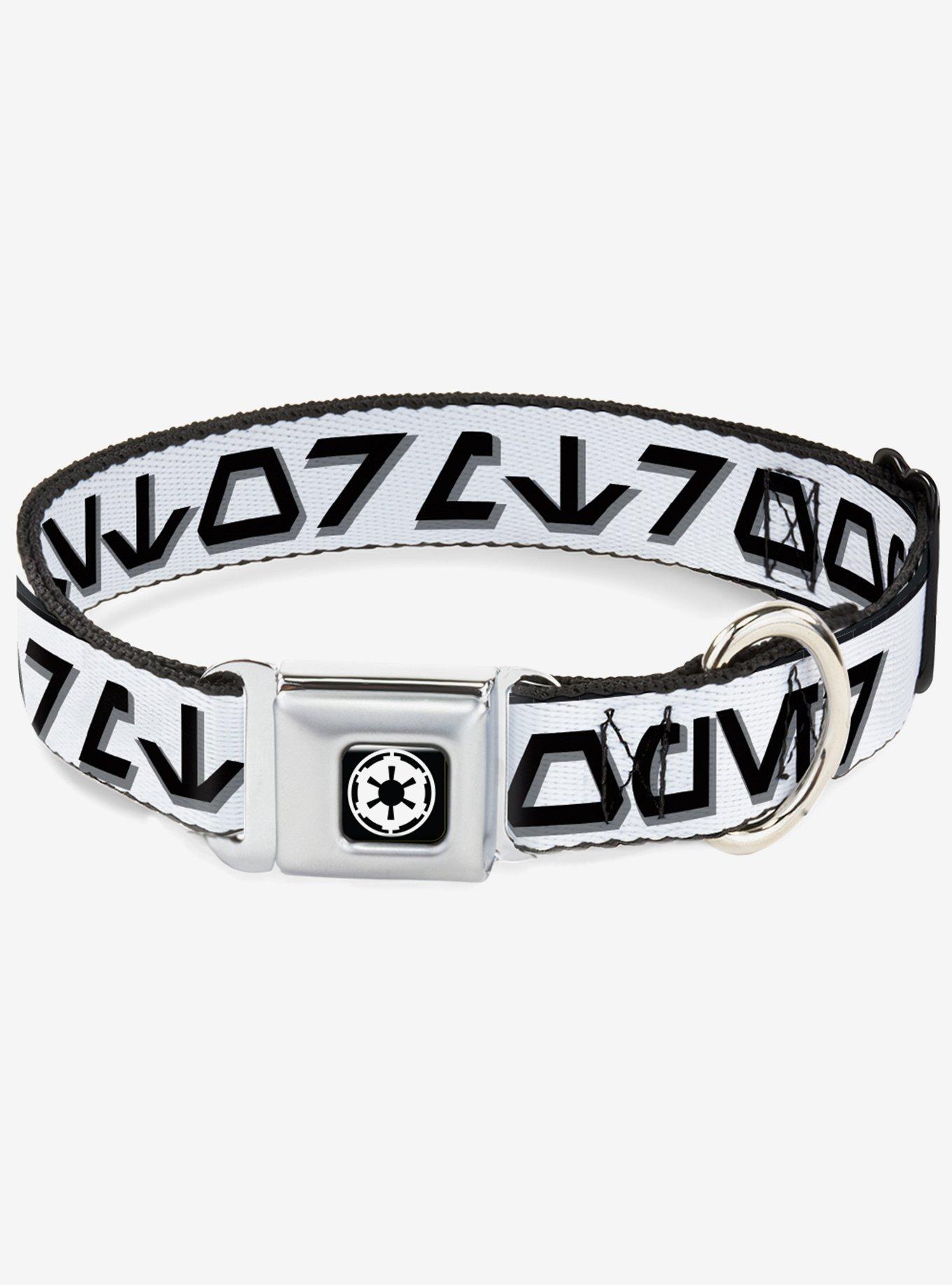 Star Wars Aurebesh Stormtrooper White Gray Black Seatbelt Buckle Dog Collar, BLACK  WHITE, hi-res