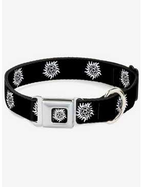 Supernatural Winchester Pentagram Repeat Black White Seatbelt Buckle Dog Collar, , hi-res