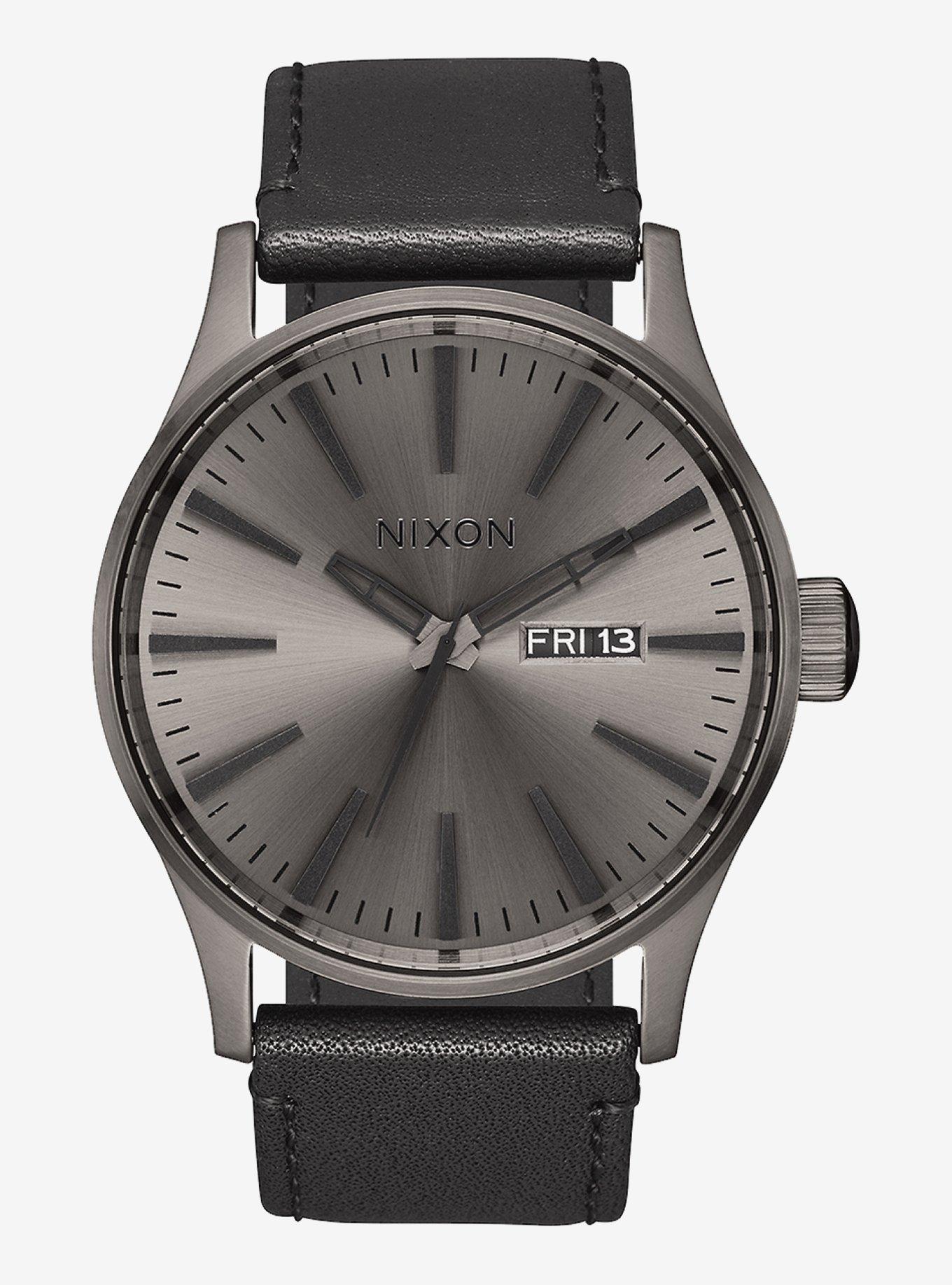 Nixon Sentry Leather Gunmetal and Black Watch | BoxLunch