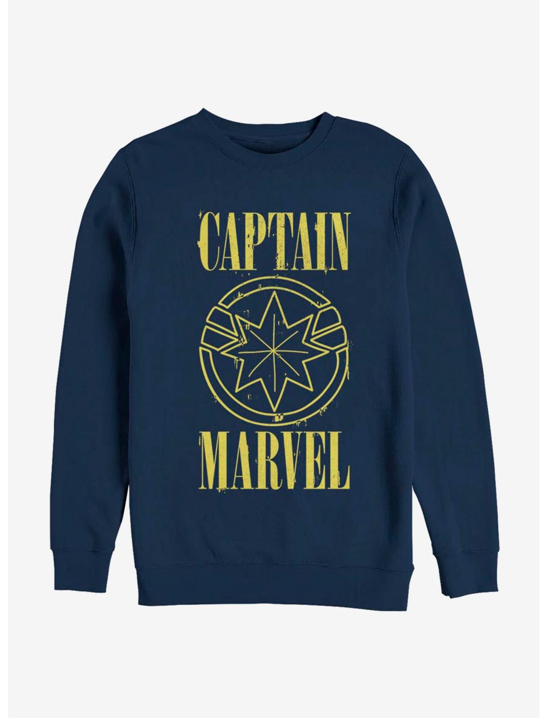 Marvel Captain Marvel Captain Grunge Sweatshirt, NAVY, hi-res