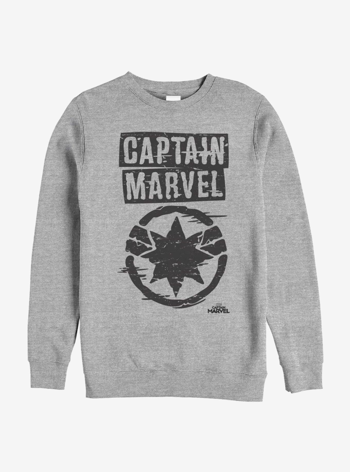 Marvel Captain Marvel Distressed Captain Sweatshirt, ATH HTR, hi-res