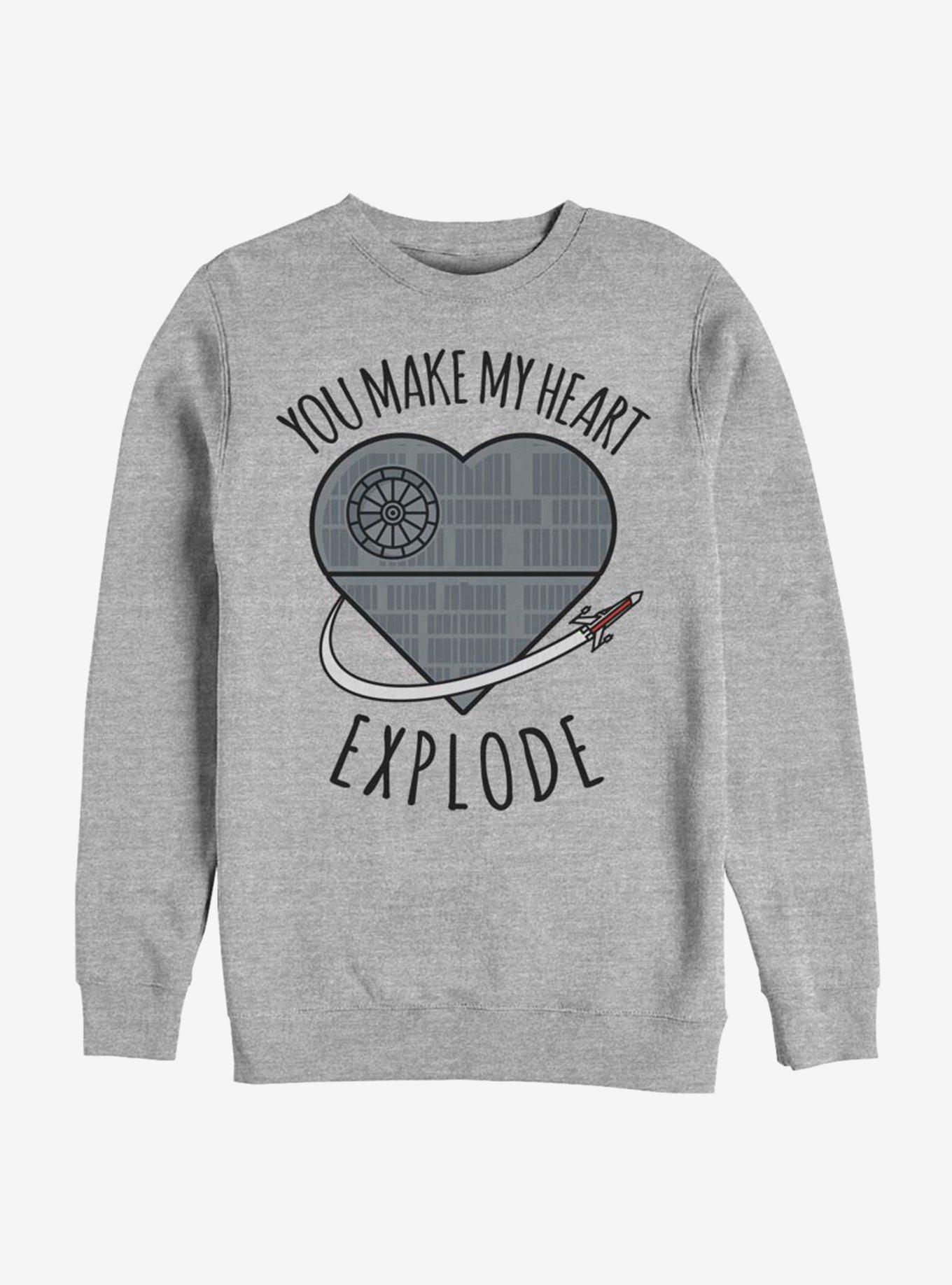 Star Wars Heart Explode Death Star Sweatshirt, ATH HTR, hi-res