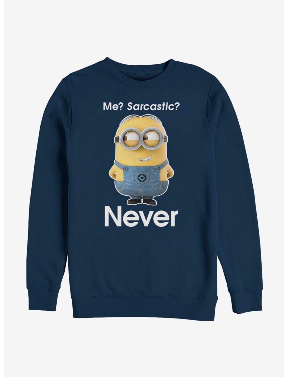 Despicable Me Minions Never Sarcastic Sweatshirt, NAVY, hi-res