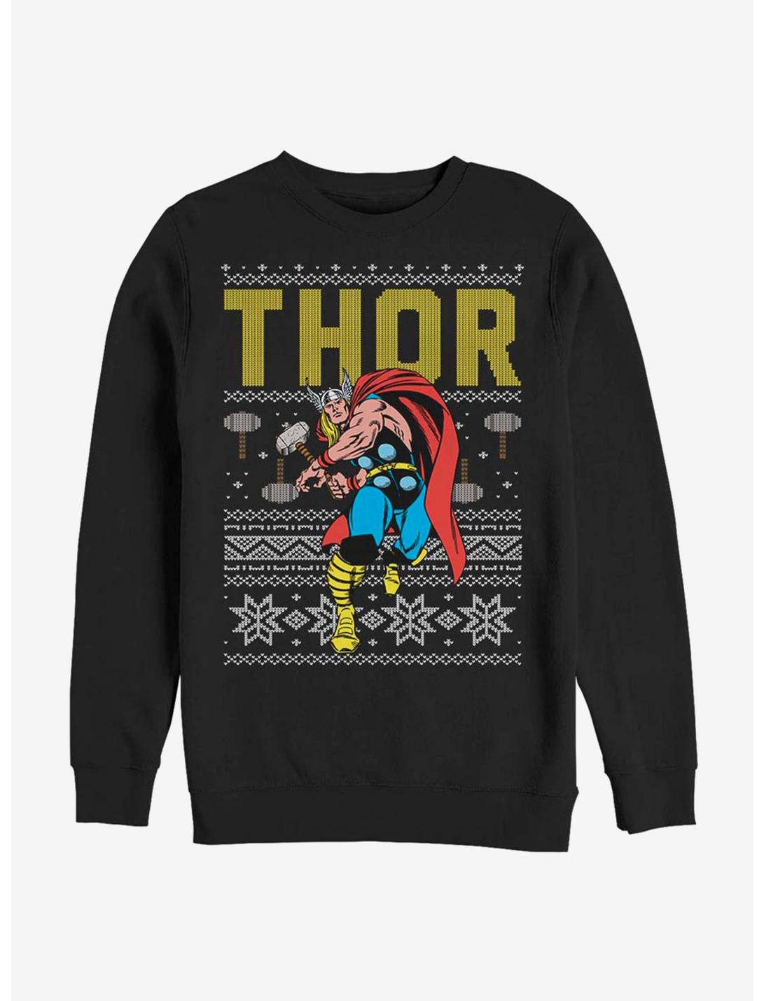 Marvel Thor Christmas Sweater Pattern Thor Sweatshirt, BLACK, hi-res