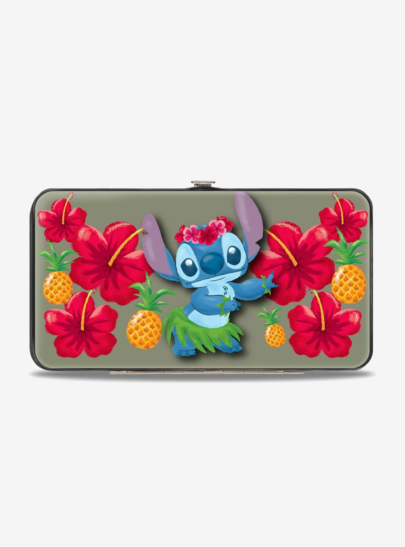 Disney Lilo & Stitch Hula Pose Front Back Hibiscus Flowers Pineapples Hinged Wallet, , hi-res