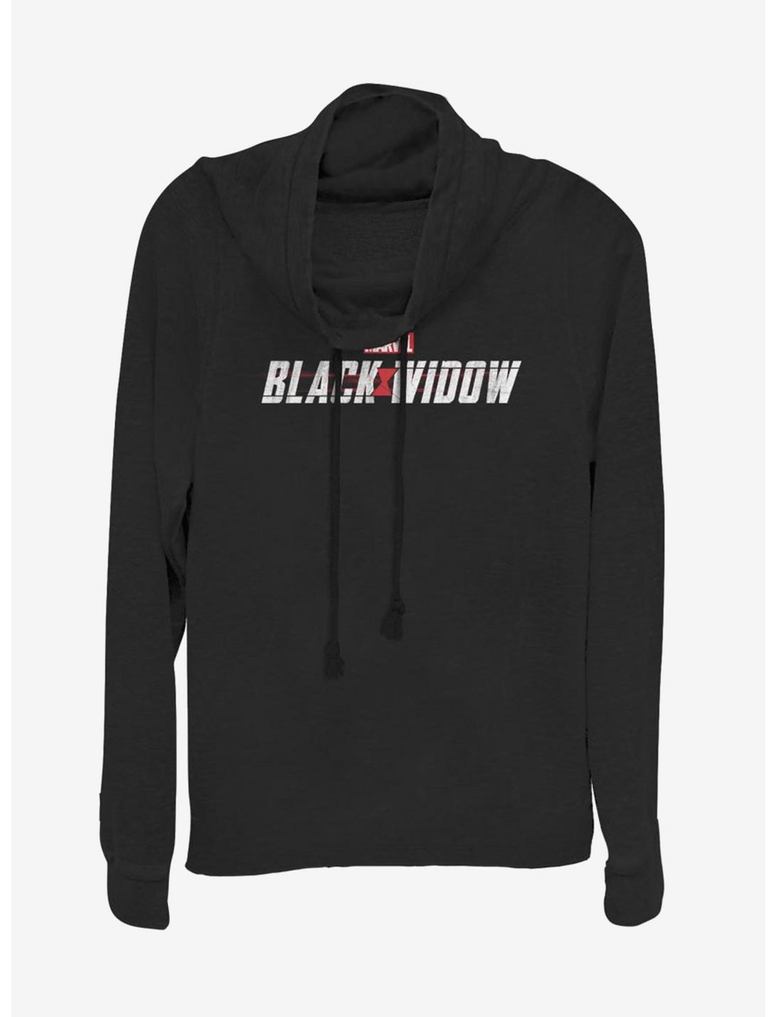 Marvel Black Widow Logo Cowl Neck Long-Sleeve Girls Top, BLACK, hi-res