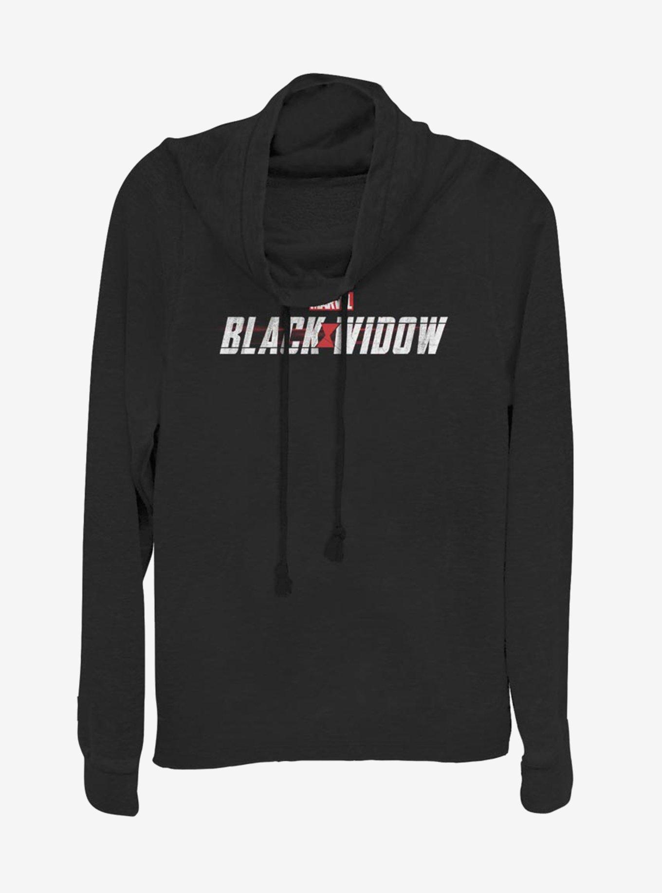 Marvel Black Widow Logo Cowl Neck Long-Sleeve Girls Top, BLACK, hi-res