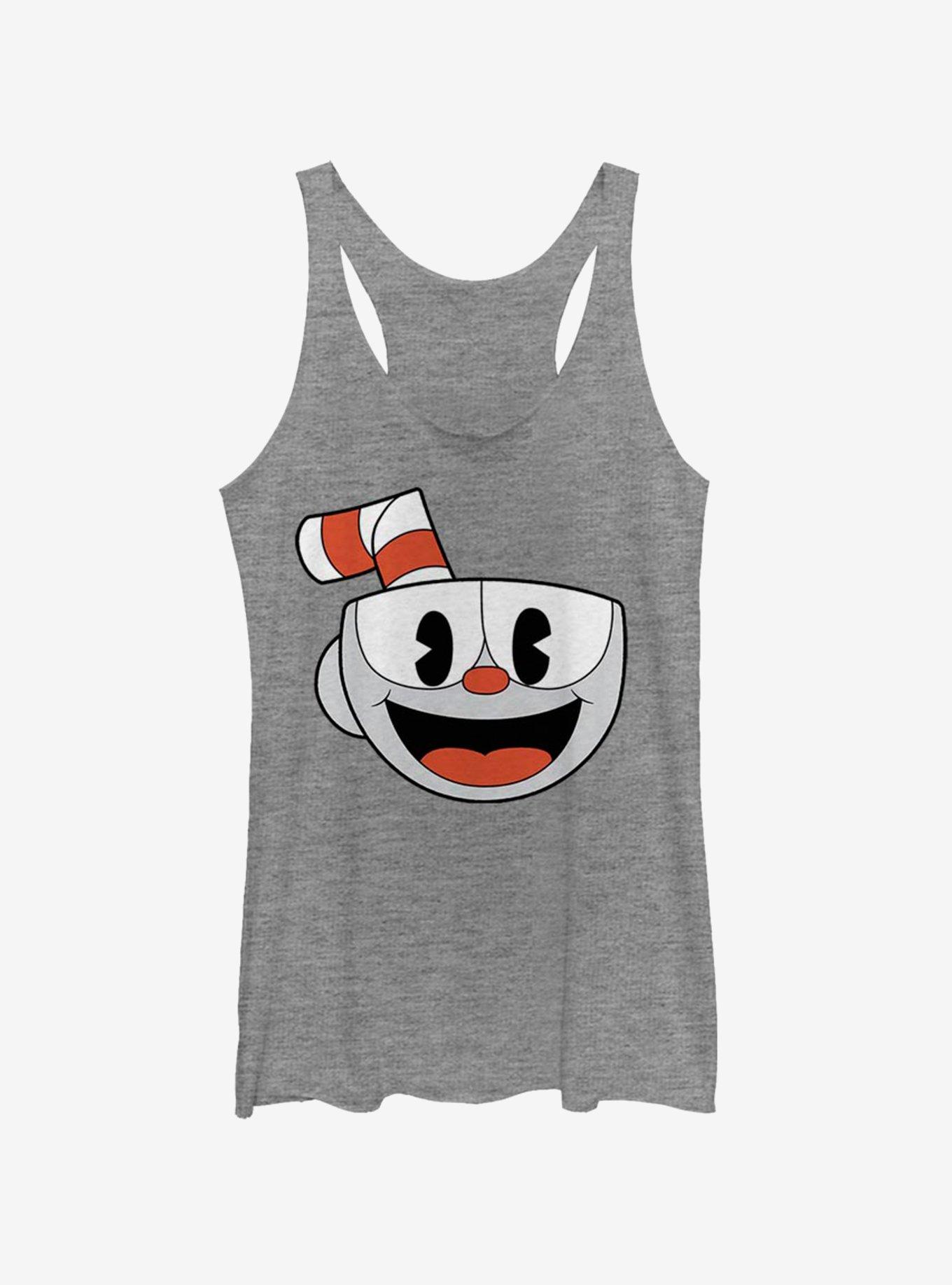 Cuphead Retro Face Girls Tank, GRAY HTR, hi-res