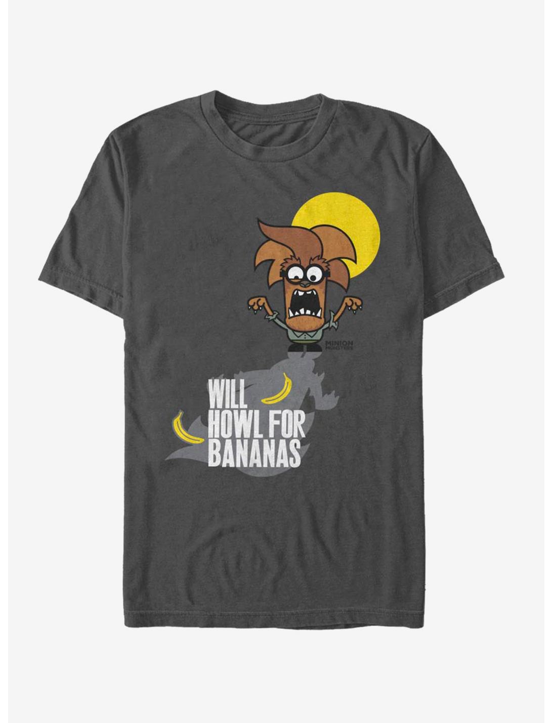 Minion Wolfman Howl For Bananas T-Shirt, CHARCOAL, hi-res