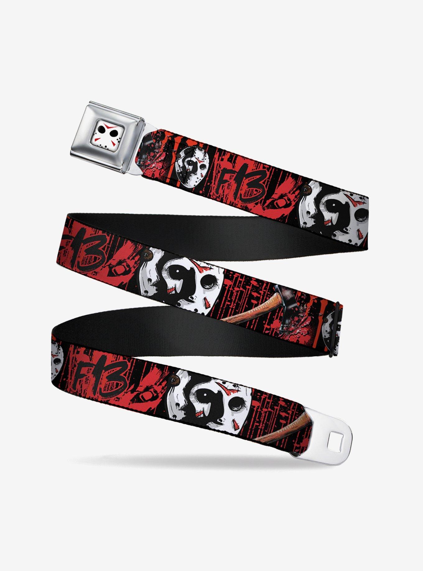 Friday The 13th Jason Mask Axe Blood Splatter Seatbelt Belt, , hi-res