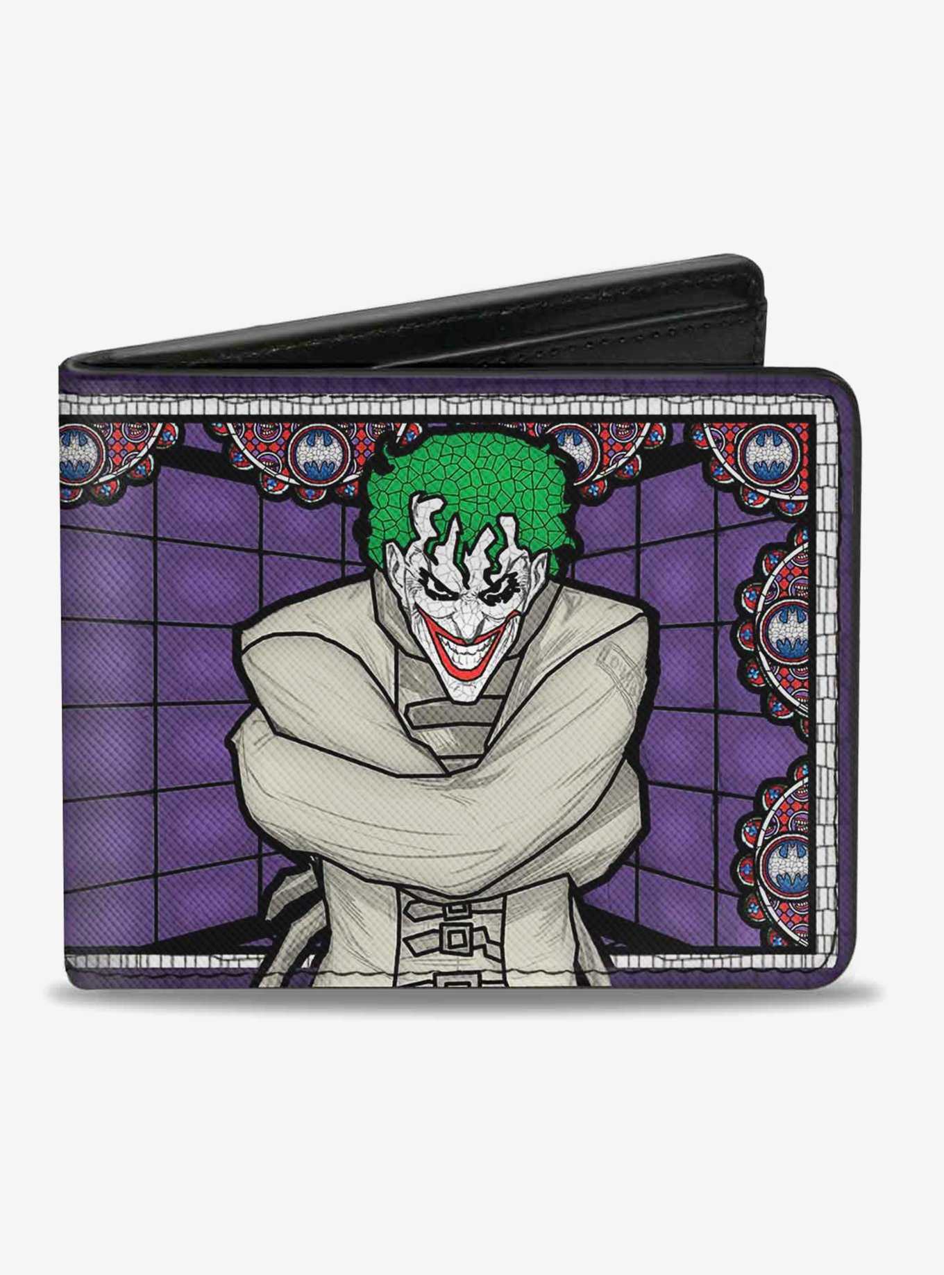 DC Comics Joker Stained Glass Straitjacket Bat Logo Bi-Fold Wallet, , hi-res