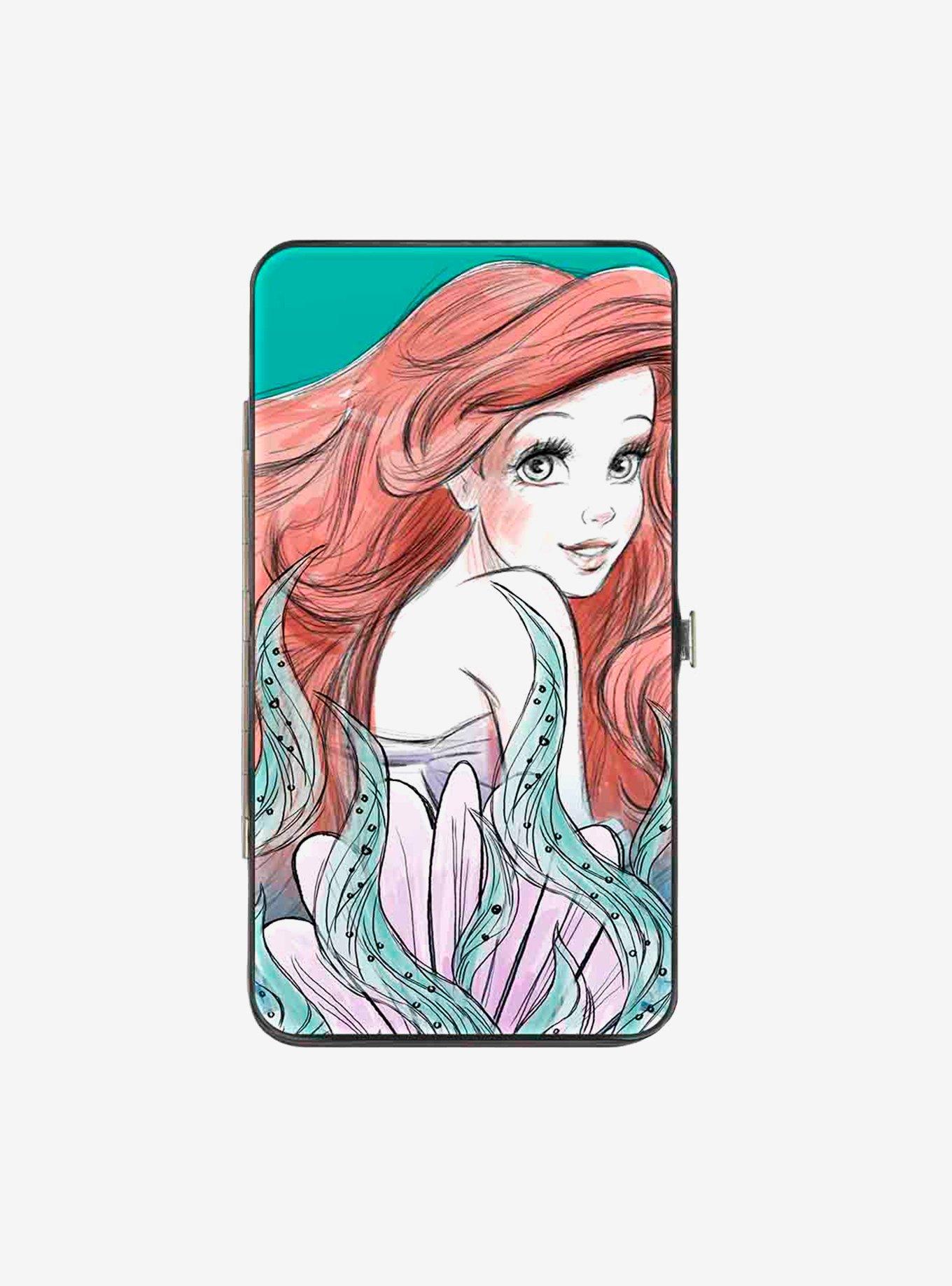 Disney The Little Mermaid Ariel Over Shoulder Flounder Sketch Poses Hinged Wallet 