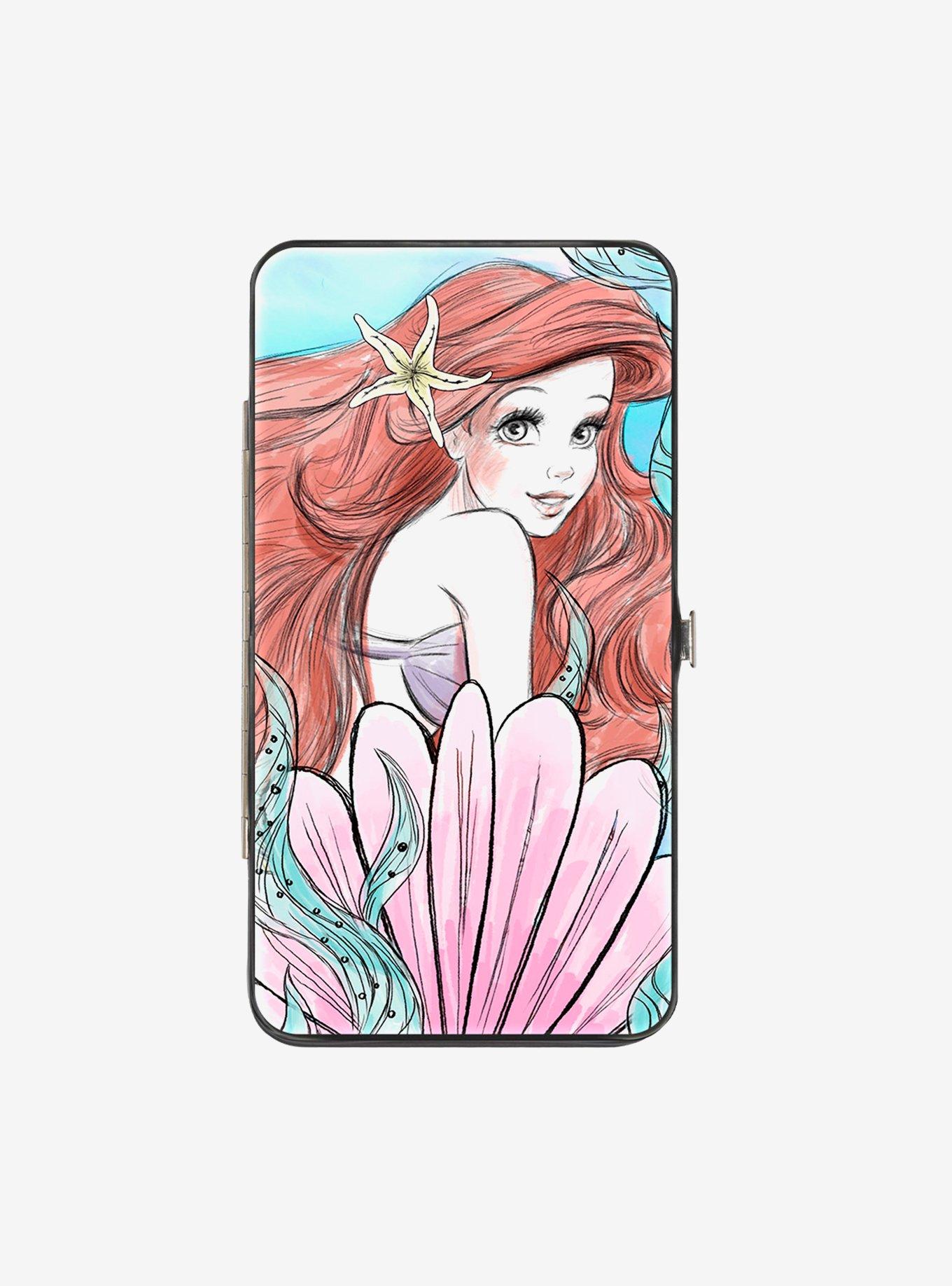 Disney The Little Mermaid Ariel Over Shoulder Sketch Pose Tail Shells Hinged Wallet, , hi-res