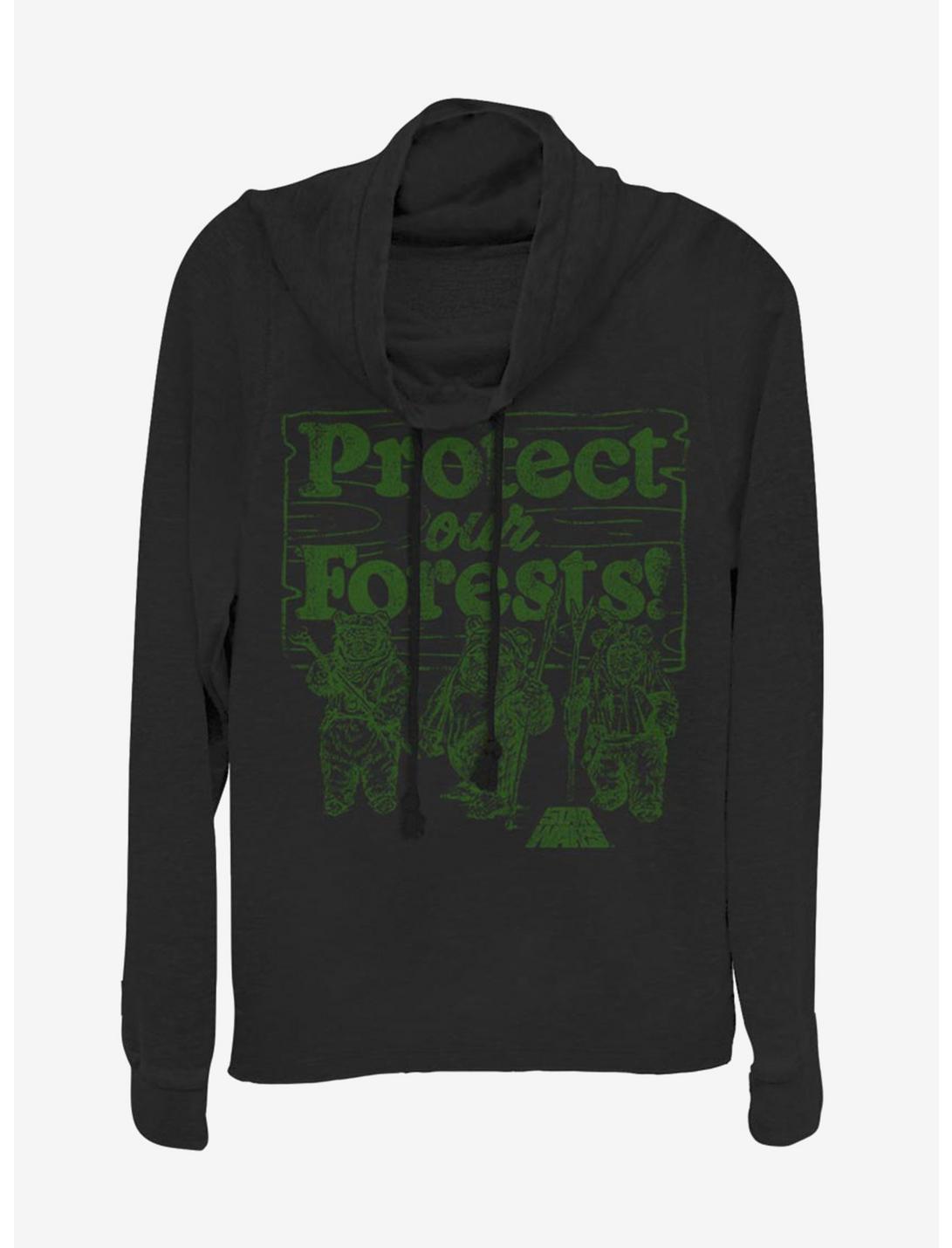 Star Wars Protect Our Forests Cowl Neck Long-Sleeve Girls Top, BLACK, hi-res