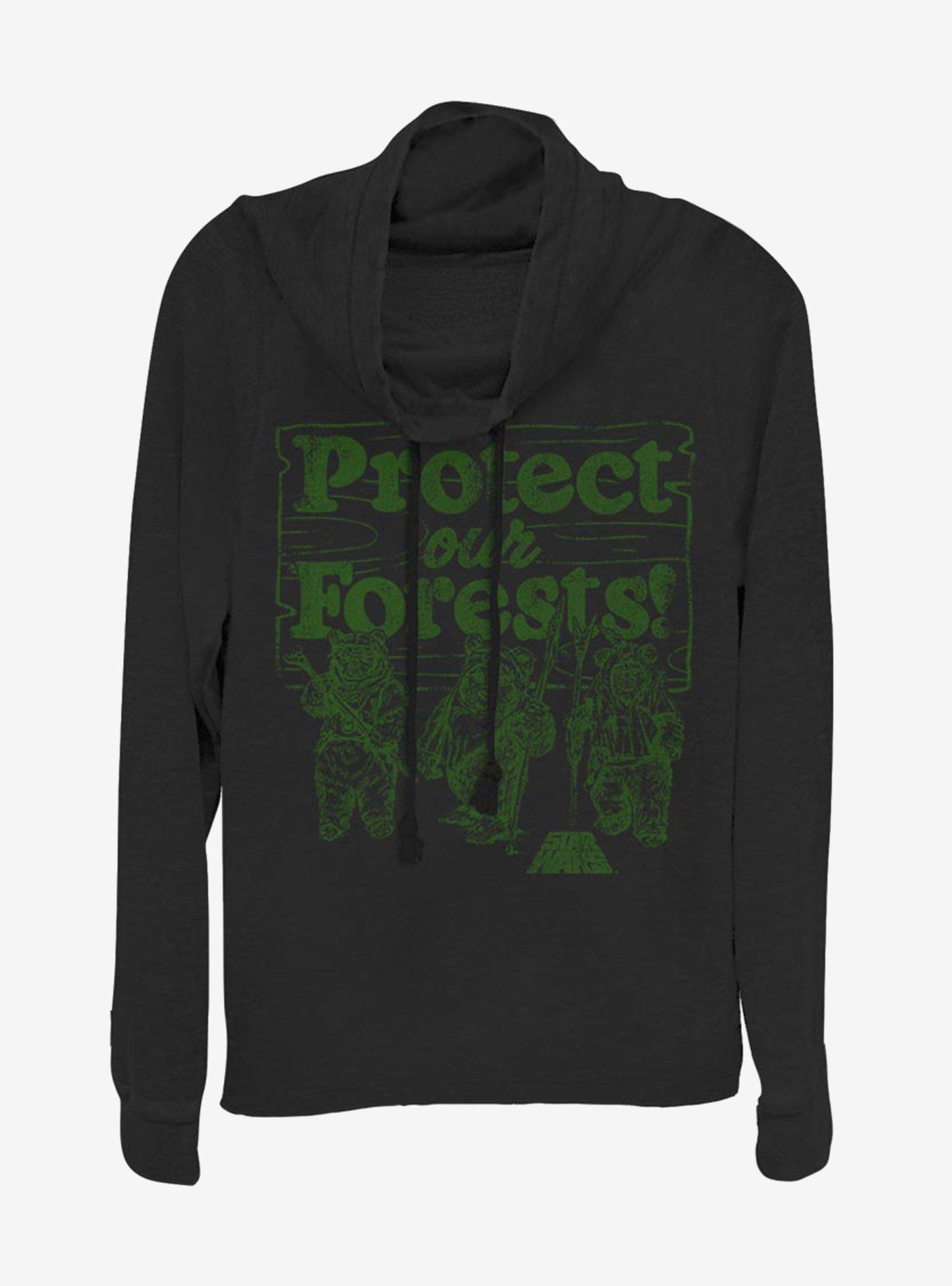 Star Wars Protect Our Forests Cowl Neck Long-Sleeve Girls Top, BLACK, hi-res