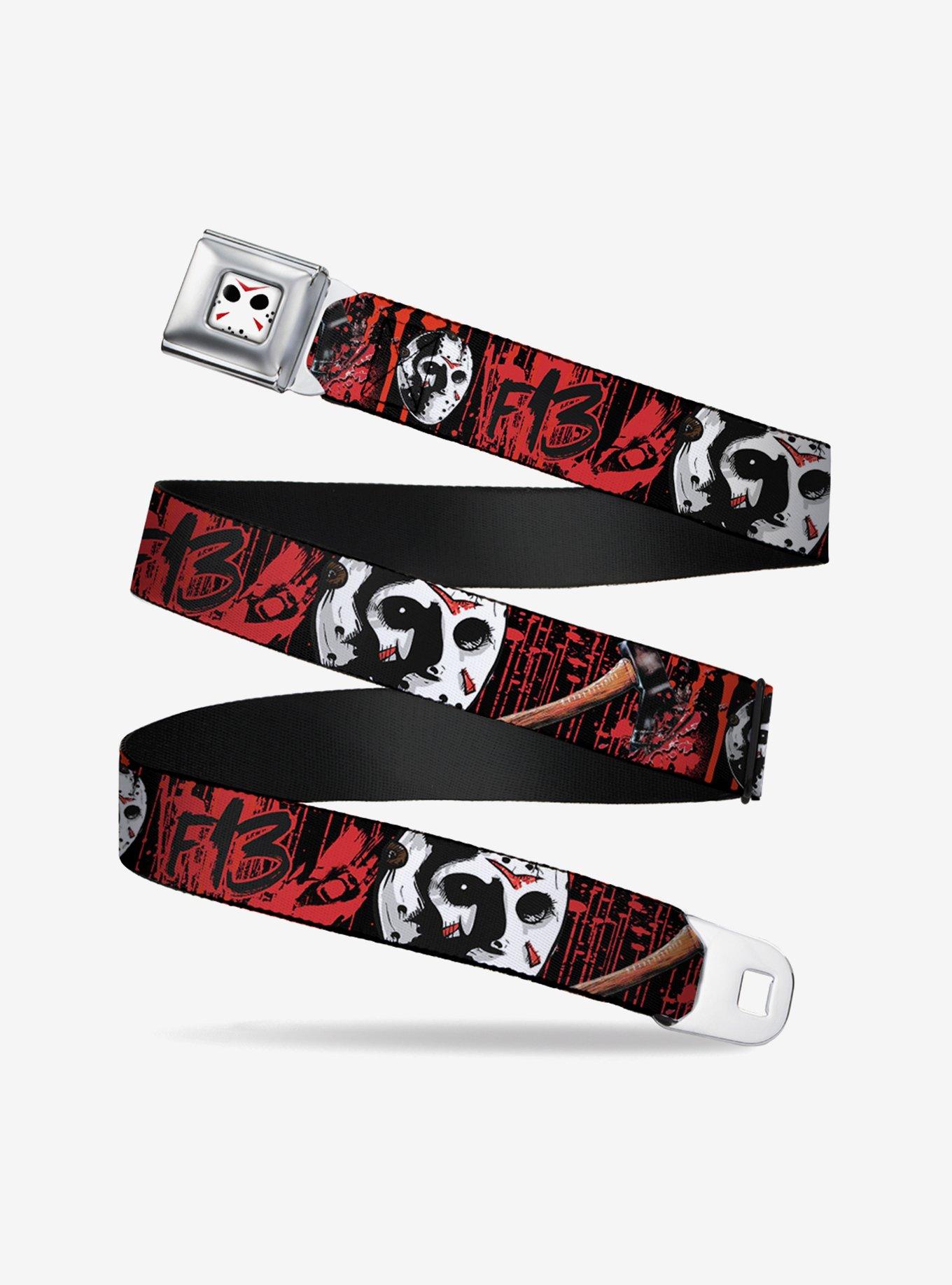 Friday the 13th Jason Mask Axe Blood Splatter Seatbelt Belt, , hi-res