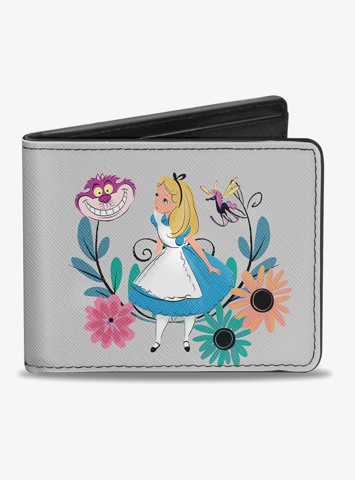Disney Alice In Wonderland: Alice and Chelshire Cat Flowers Bi-Fold Wallet, , hi-res