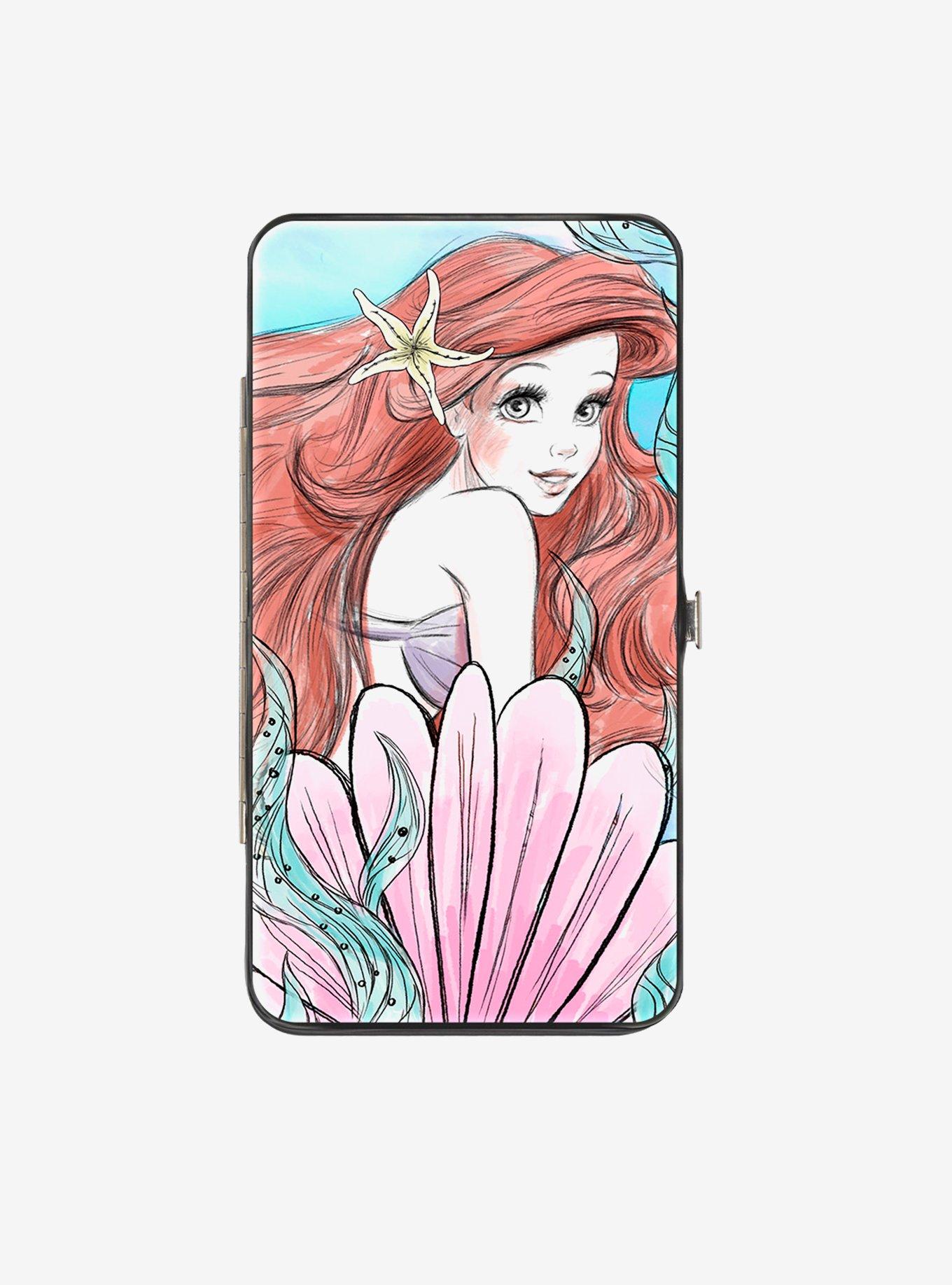 Disney The Little Mermaid Ariel Over Shoulder Sketch Pose Tail Shells Hinged Wallet, , hi-res