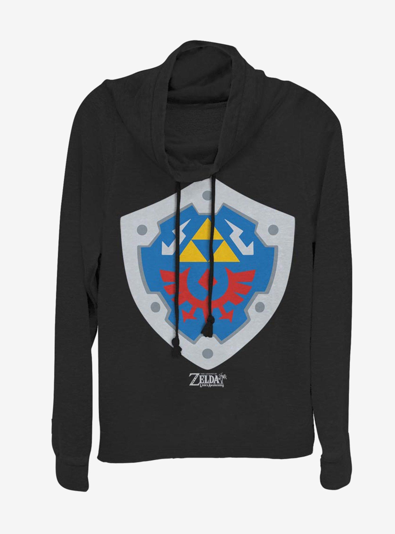 Nintendo The Legend of Zelda: Link's Awakening Hylian Shield Cowl Neck Long-Sleeve Girls Top, BLACK, hi-res