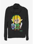 Nintendo The Legend of Zelda: Link's Awakening Link Avatar Color Cowl Neck Long-Sleeve Girls Top, BLACK, hi-res