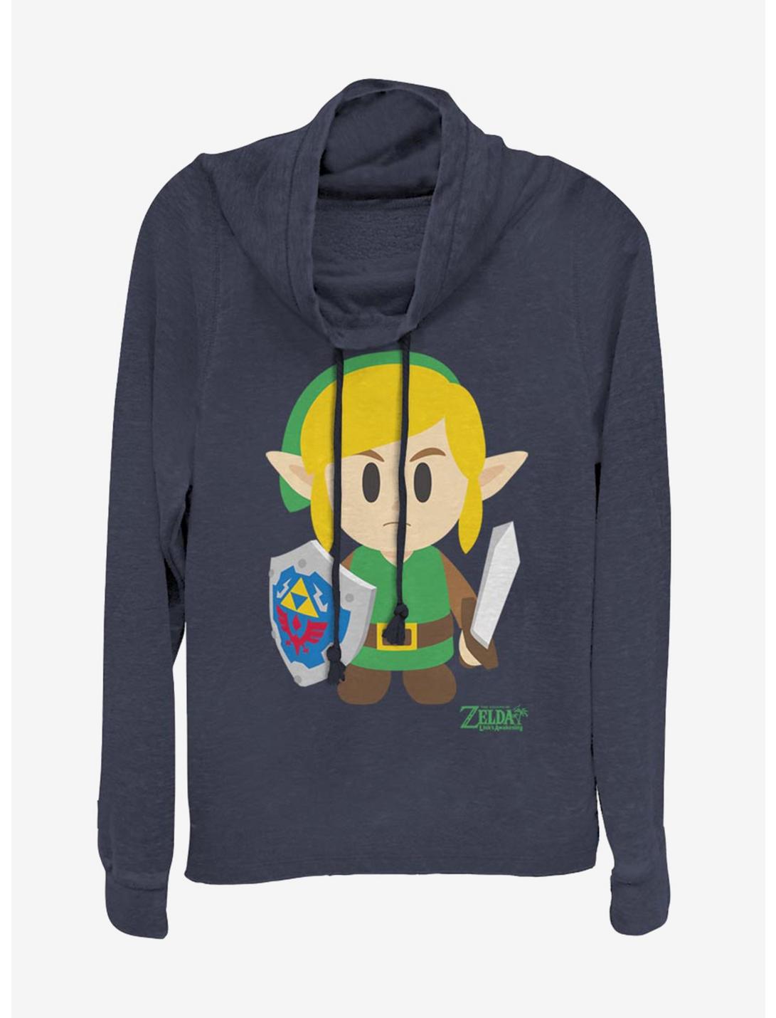 Nintendo The Legend of Zelda: Link's Awakening Link Avatar Color Cowl Neck Long-Sleeve Girls Top, NAVY, hi-res