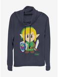 Nintendo The Legend of Zelda: Link's Awakening Link Avatar Color Cowl Neck Long-Sleeve Girls Top, NAVY, hi-res