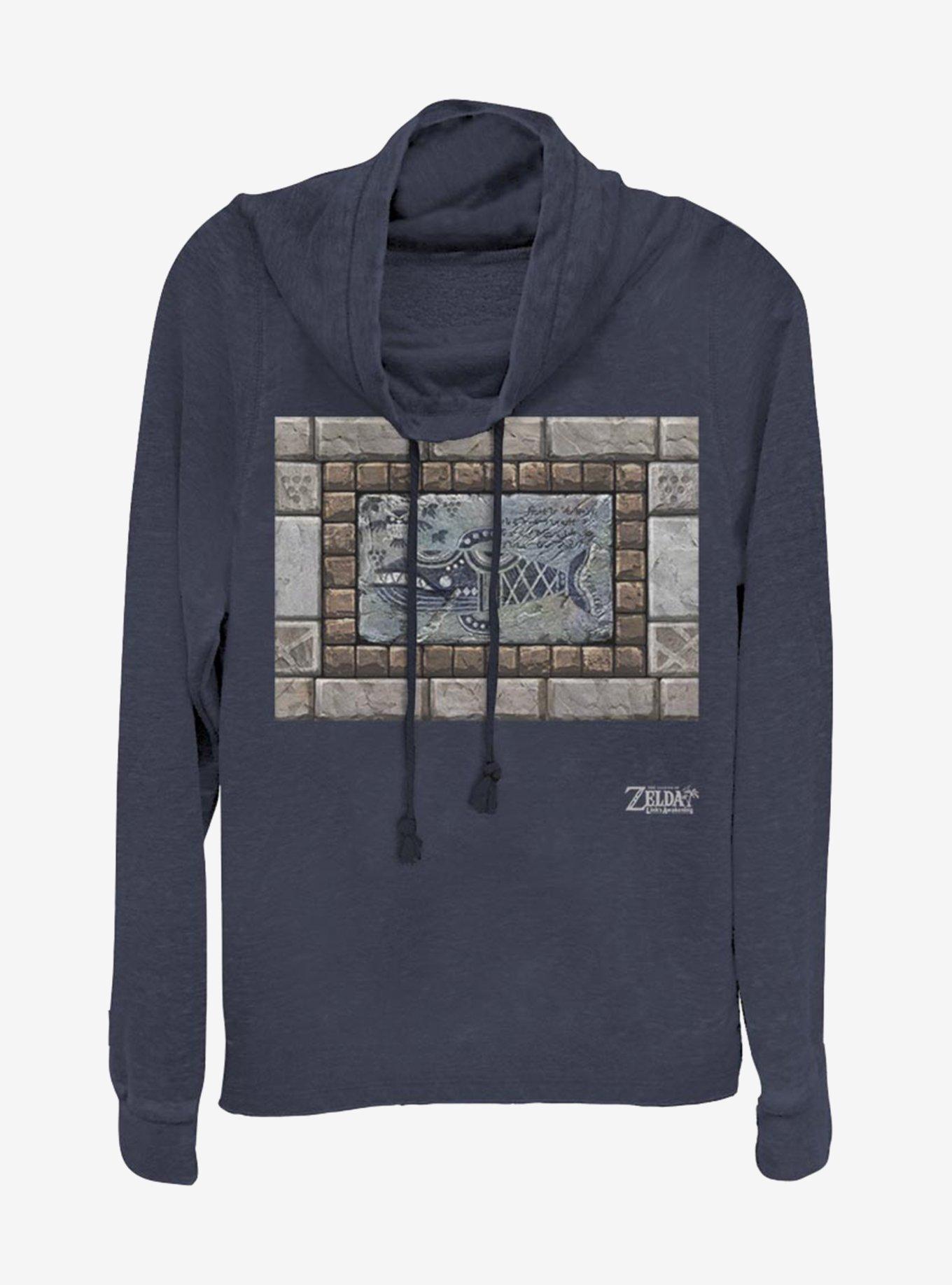 Nintendo The Legend of Zelda: Link's Awakening Whale Tablet Cowl Neck Long-Sleeve Girls Top, NAVY, hi-res