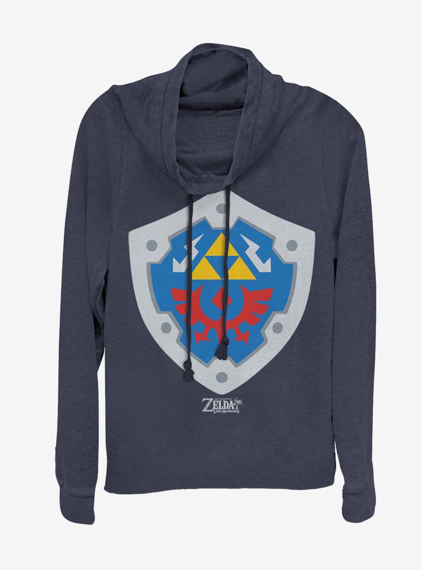 Nintendo The Legend of Zelda: Link's Awakening Hylian Shield Cowl Neck Long-Sleeve Girls Top, NAVY, hi-res