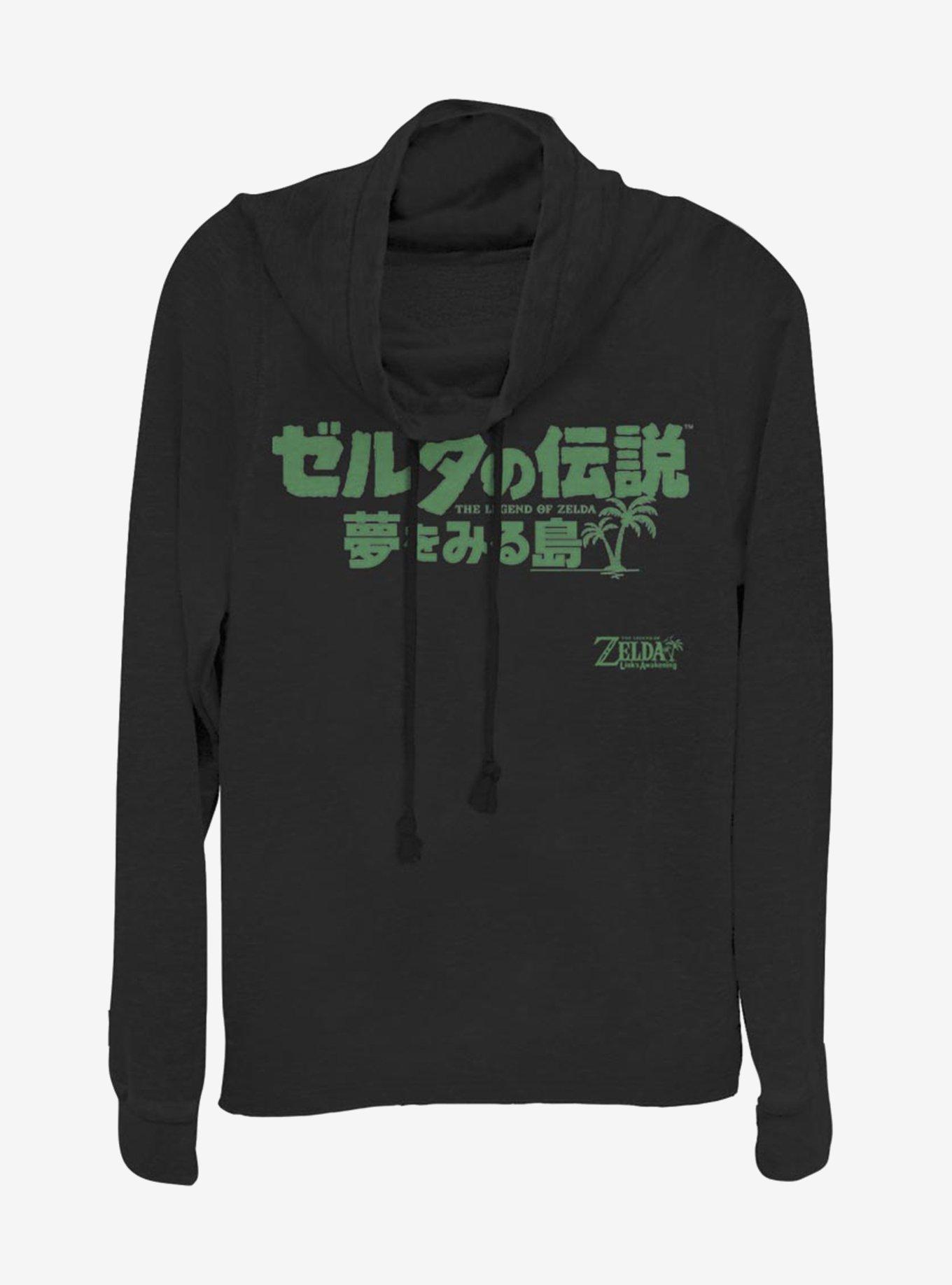 Nintendo The Legend of Zelda: Link's Awakening Japanese Logo Cowl Neck Long-Sleeve Girls Top, BLACK, hi-res