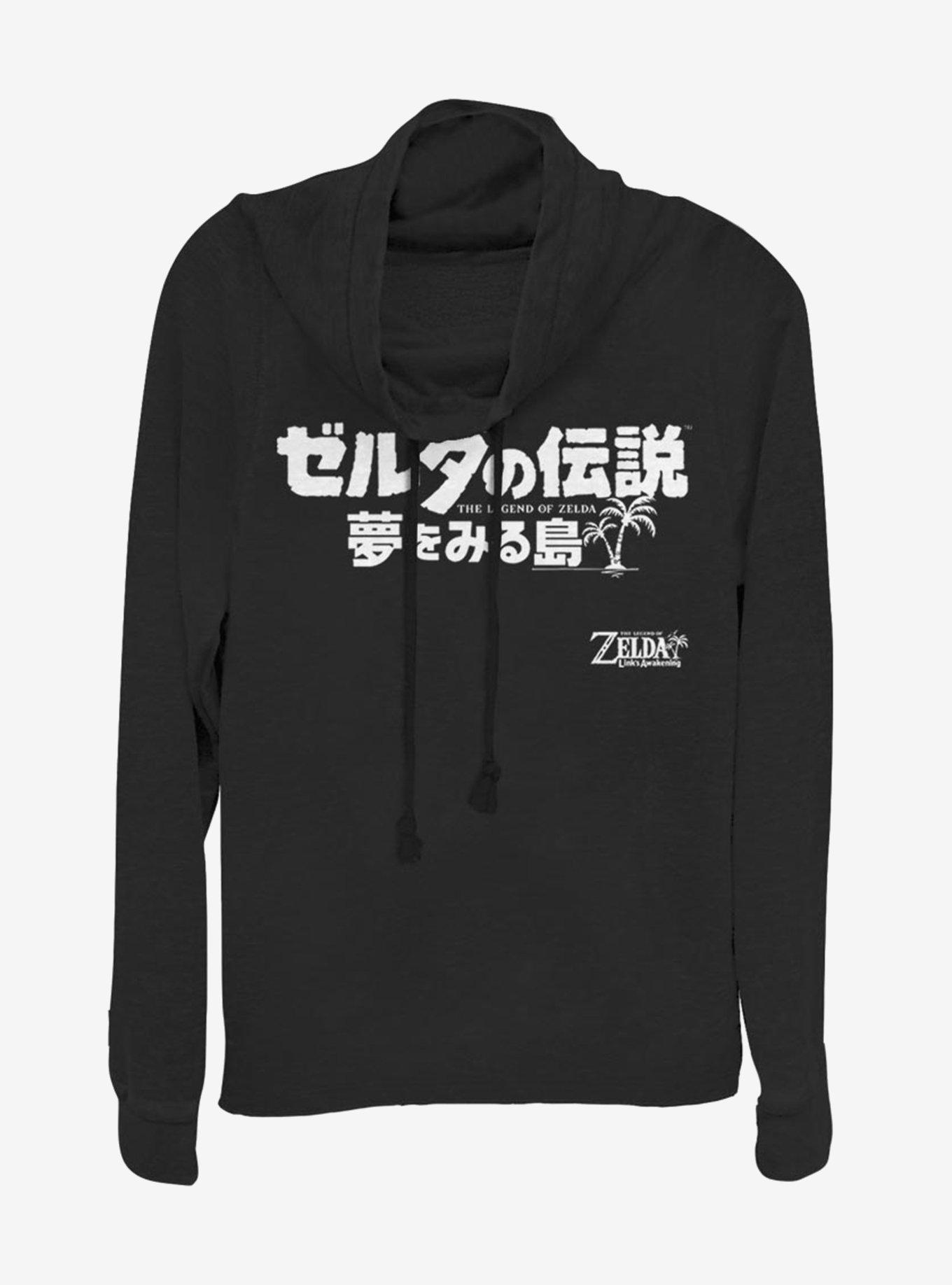 Nintendo The Legend of Zelda: Link's Awakening Japanese Logo Cowl Neck Long-Sleeve Girls Top, BLACK, hi-res