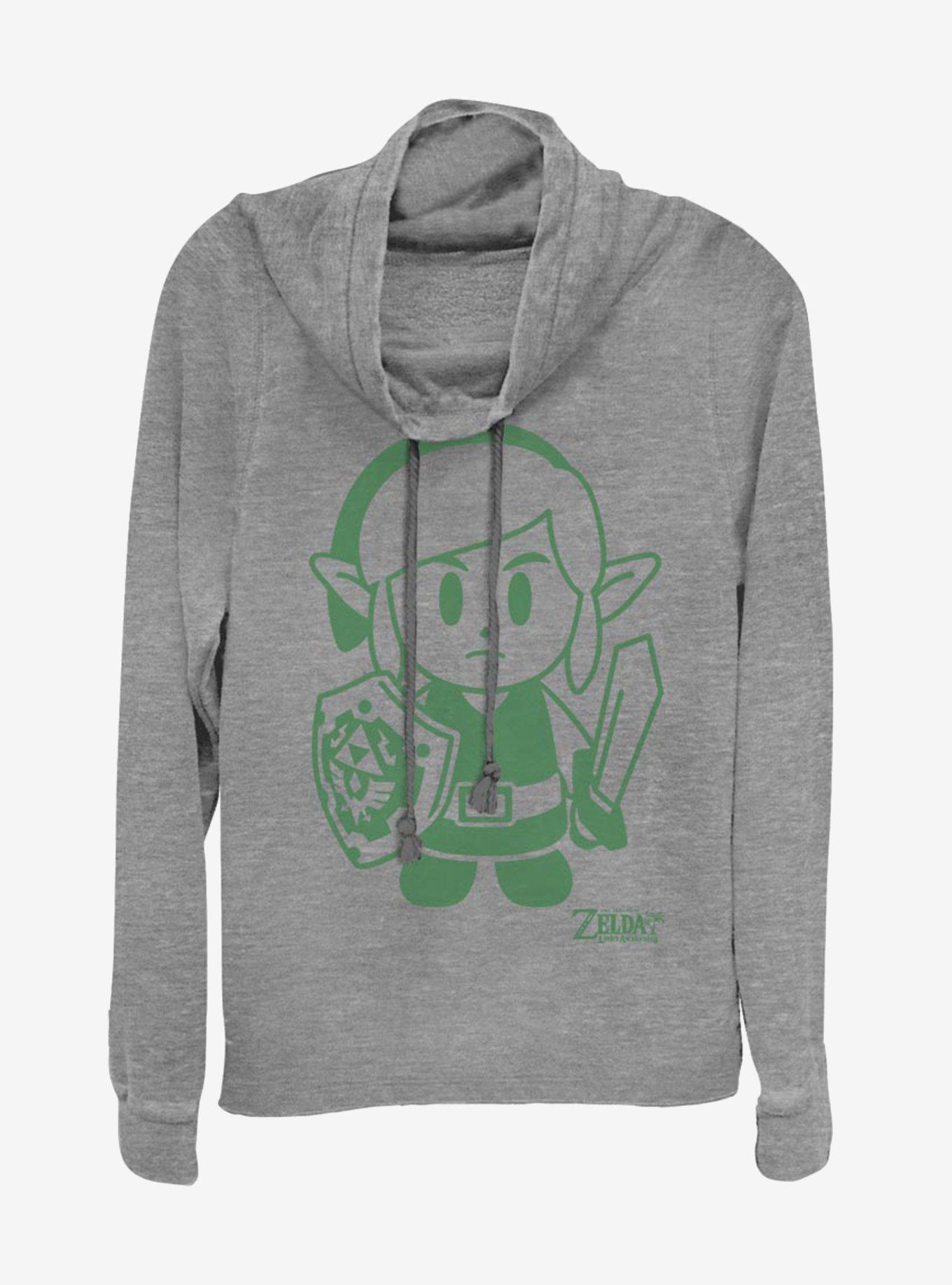 Nintendo The Legend of Zelda: Link's Awakening Link Avatar Outline Cowl Neck Long-Sleeve Girls Top , GRAY HTR, hi-res