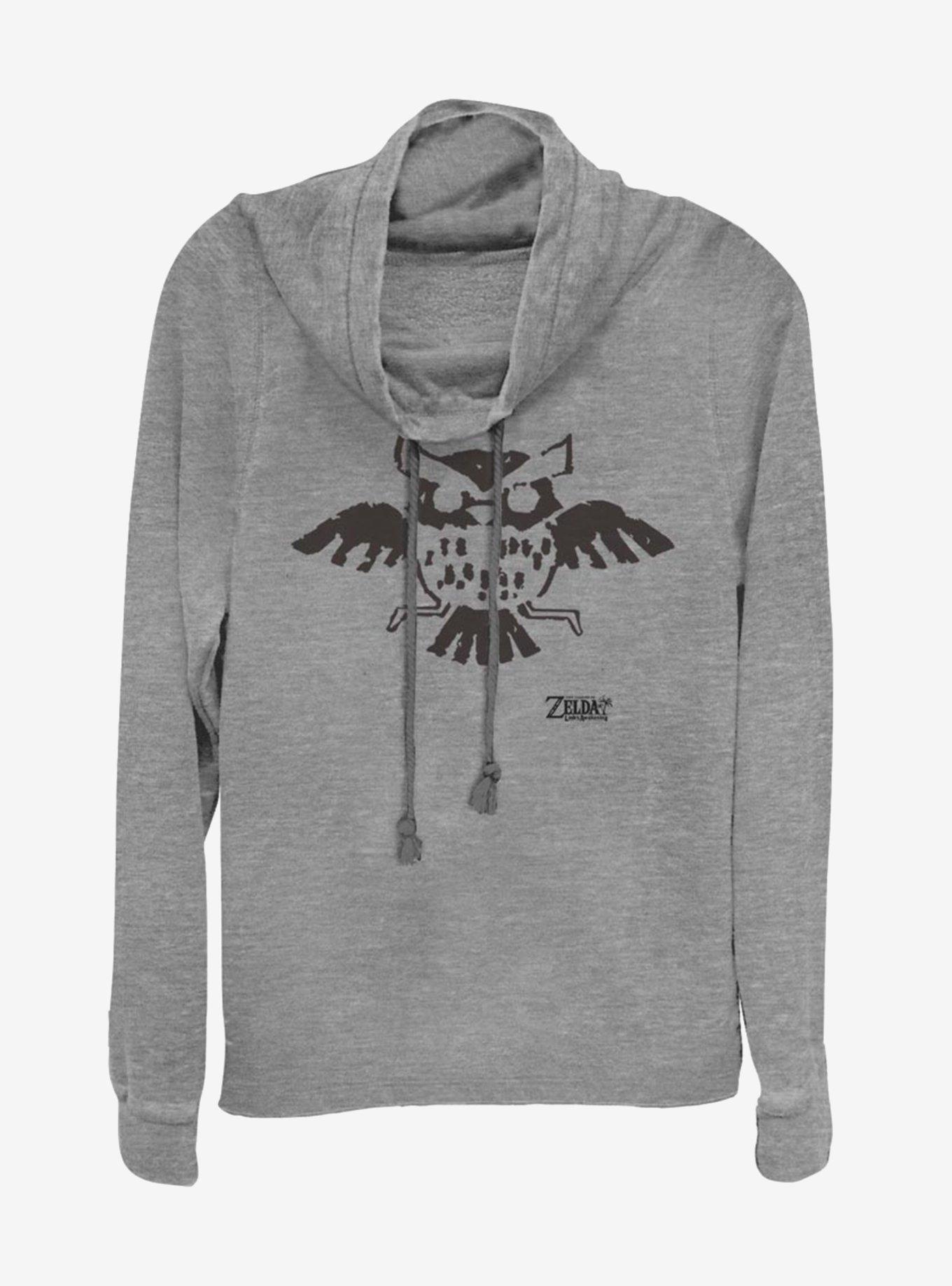 Nintendo The Legend of Zelda: Link's Awakening Owl Glyph Cowl Neck Long-Sleeve Girls Top , GRAY HTR, hi-res