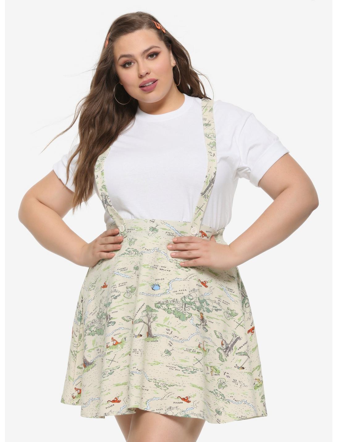 Disney Winnie The Pooh Hundred Acre Wood Map Suspender Skirt Plus Size, MULTI, hi-res