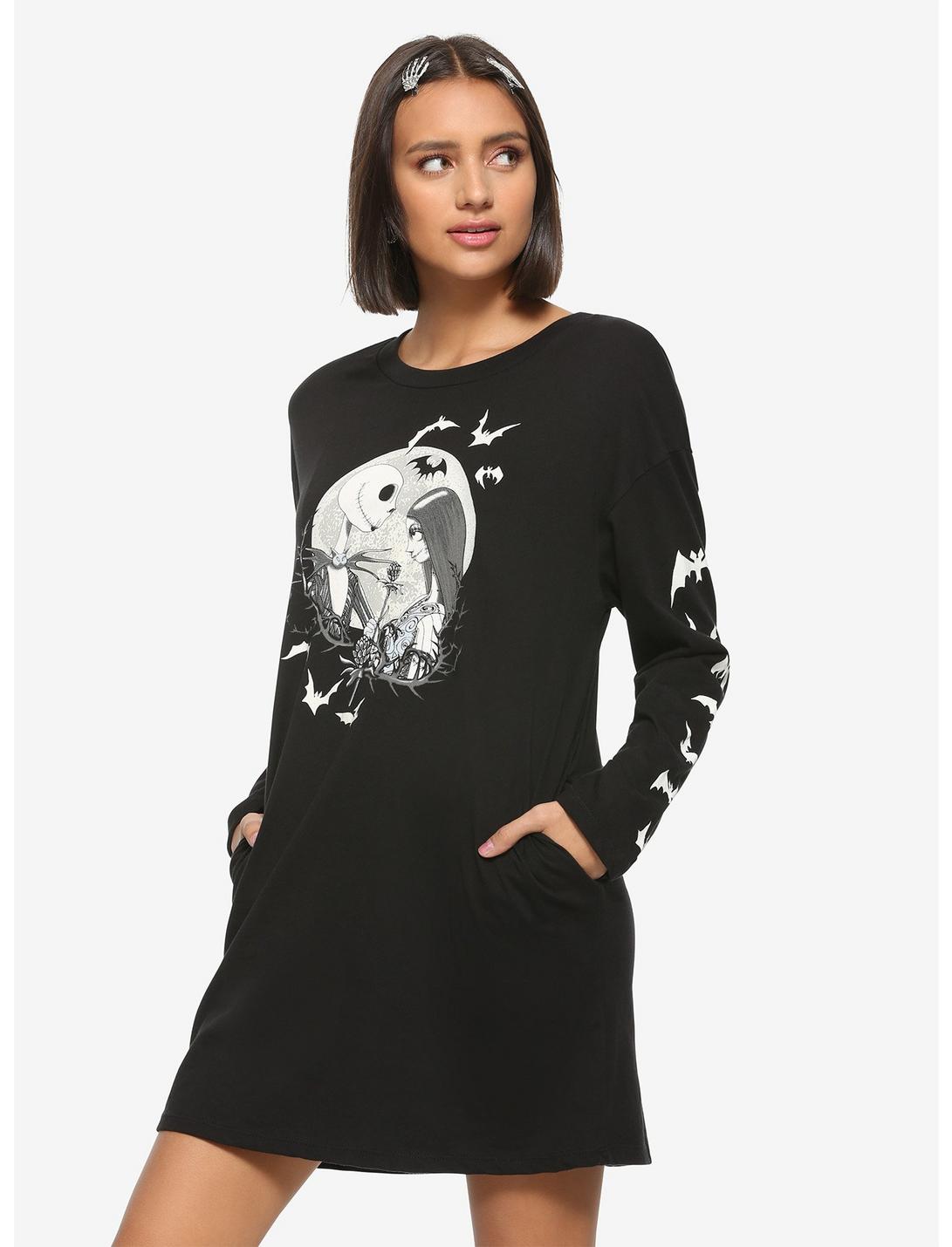 The Nightmare Before Christmas Jack & Sally Glow-In-The-Dark Long-Sleeve T-Shirt Dress, MULTI, hi-res