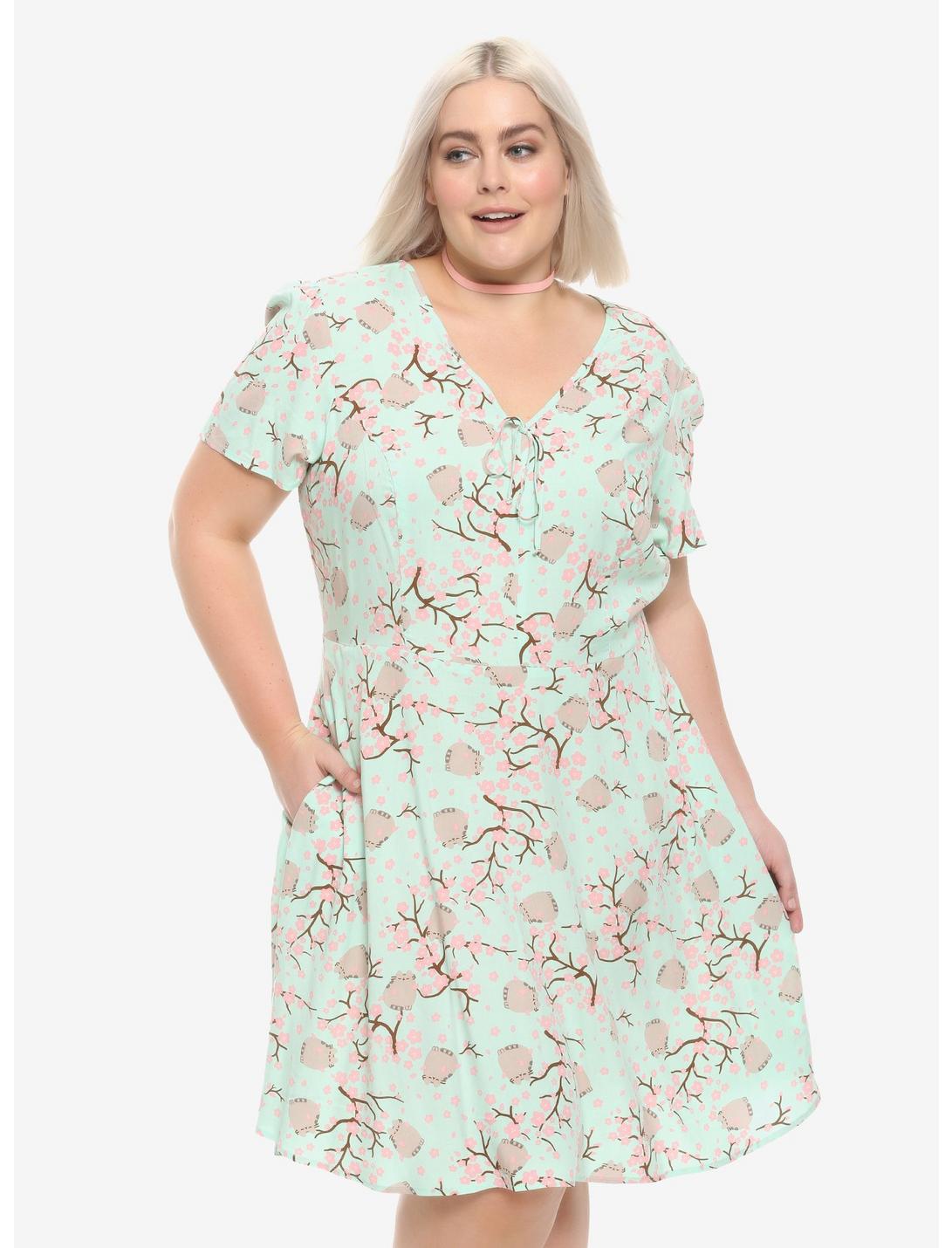 Pusheen Cherry Blossoms & Pusheen Babydoll Dress Plus Size, MULTI, hi-res