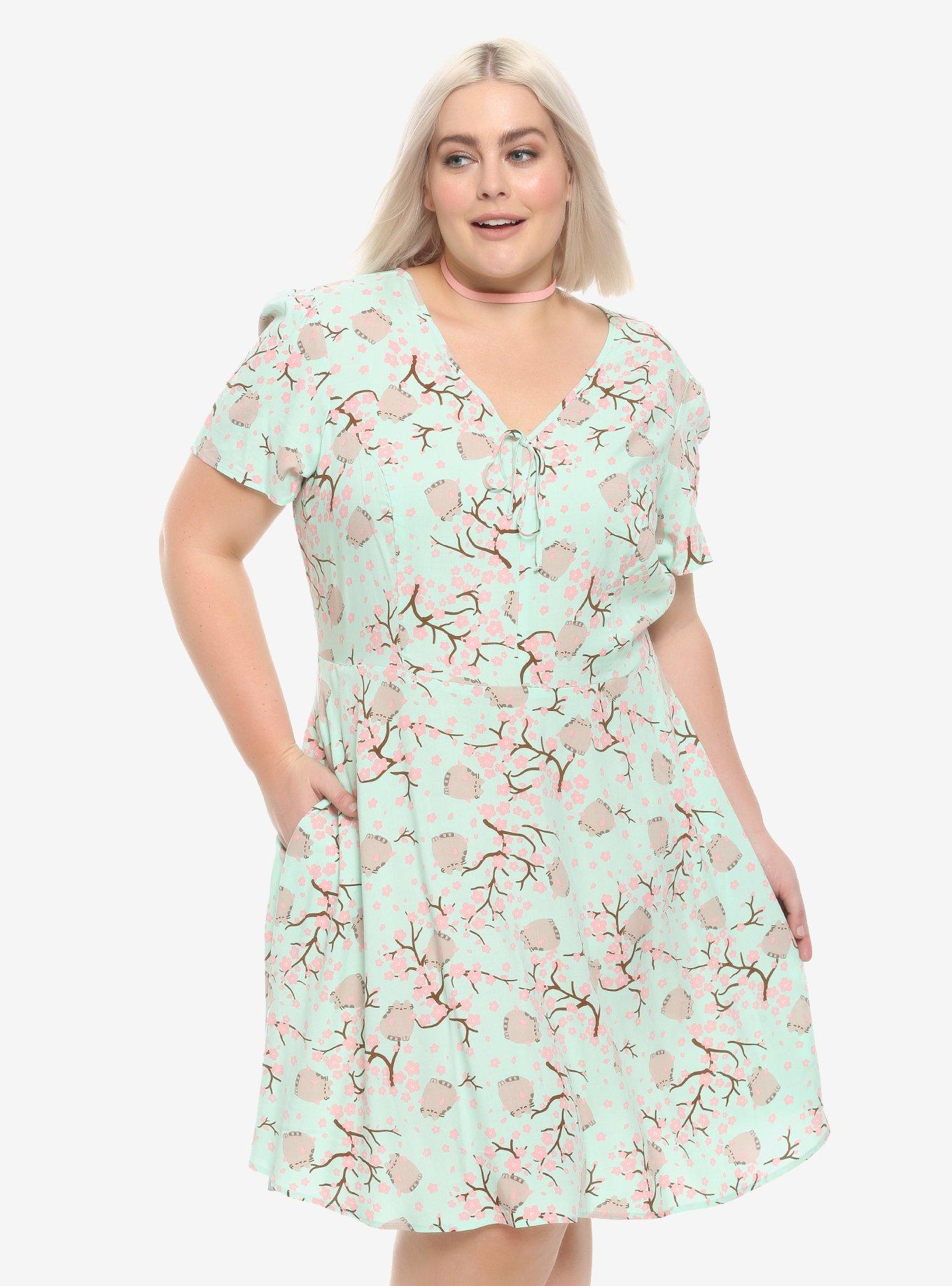 Pusheen Cherry Blossoms & Pusheen Babydoll Dress Plus Size, MULTI, hi-res