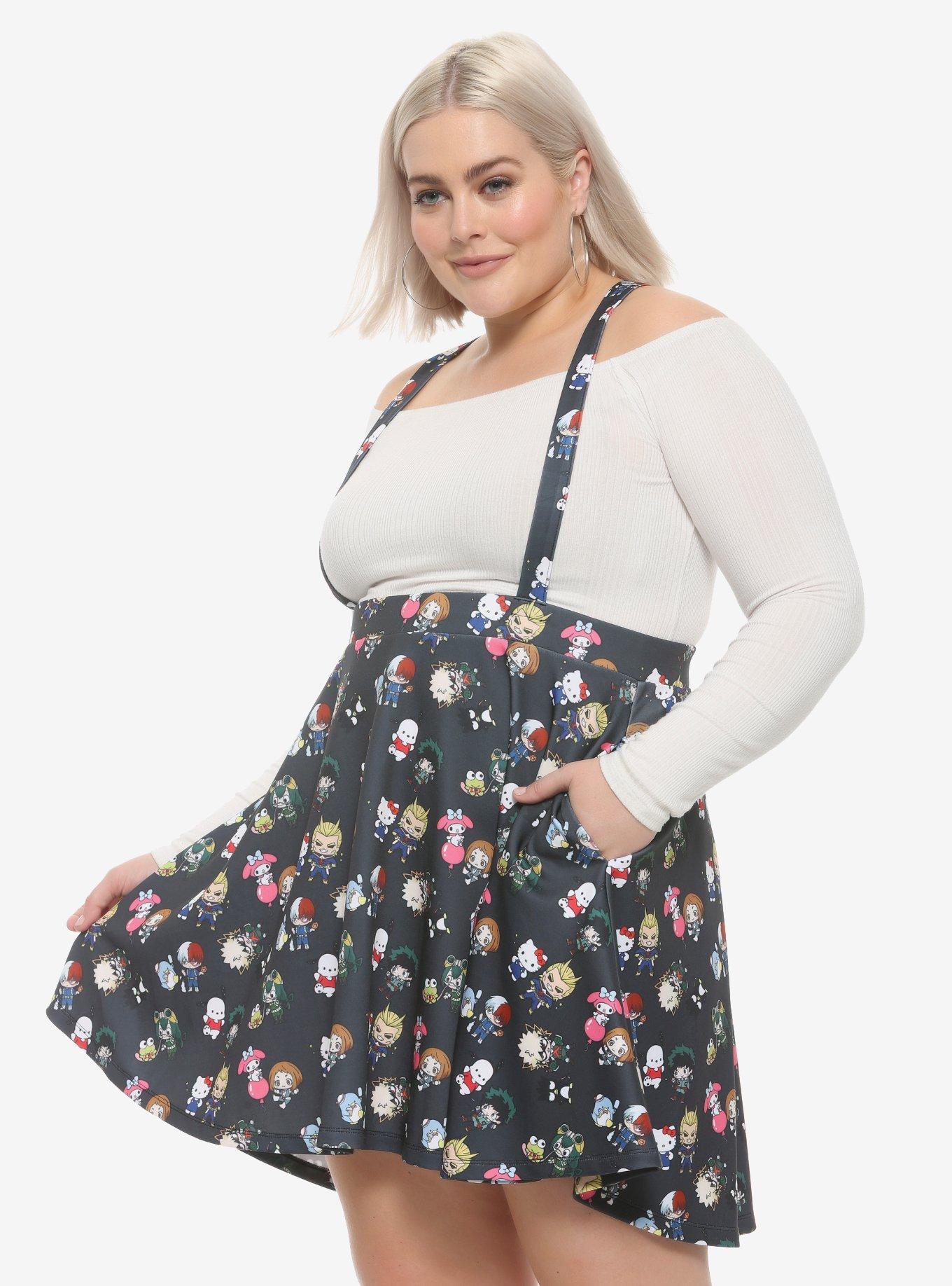 My Hero Academia X Hello Kitty And Friends Characters Suspender Skirt Plus Size, BLACK, hi-res