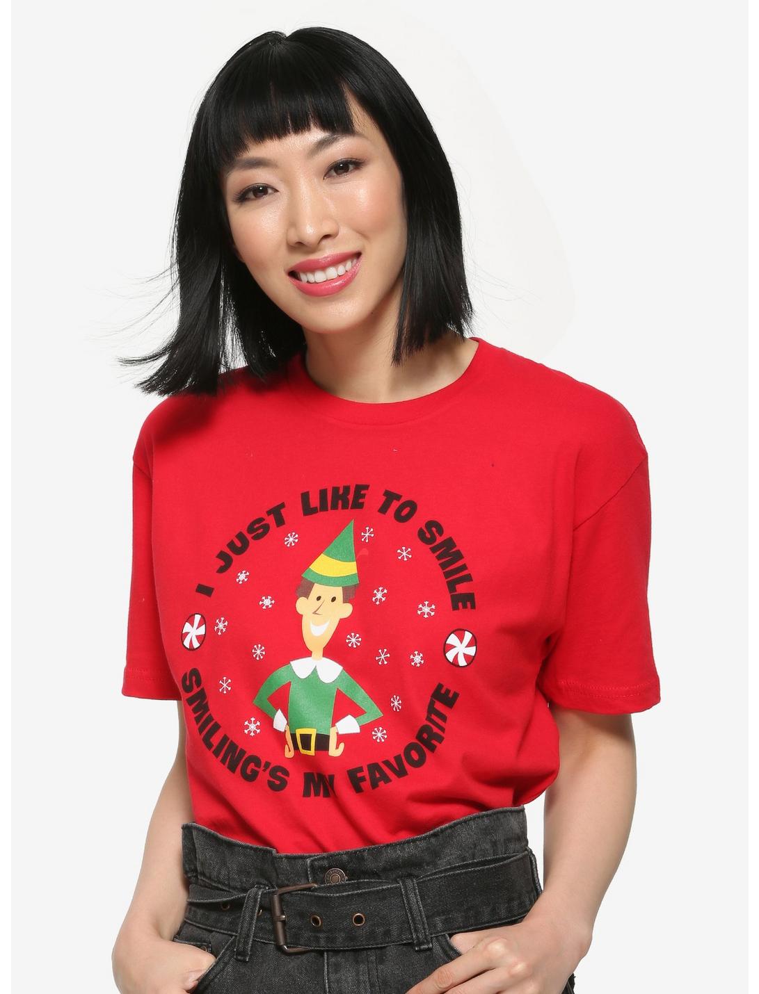 Elf Smiling's My Favorite Women's T-Shirt, RED, hi-res