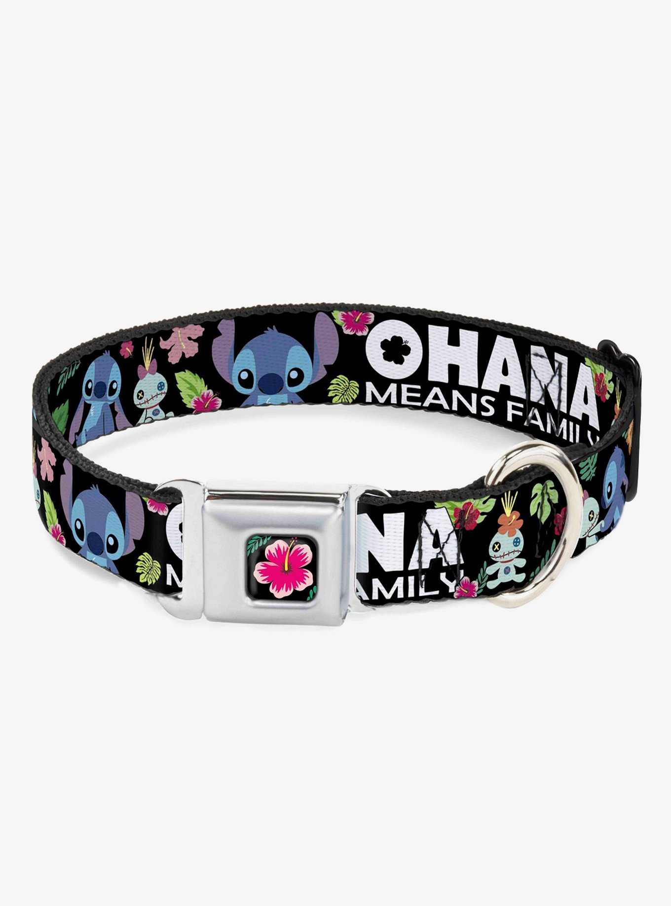 Disney Lilo & Stitch Ohana Means Family Stitch Scrump Poses Tropical Flora Seatbelt Buckle Dog Collar, , hi-res