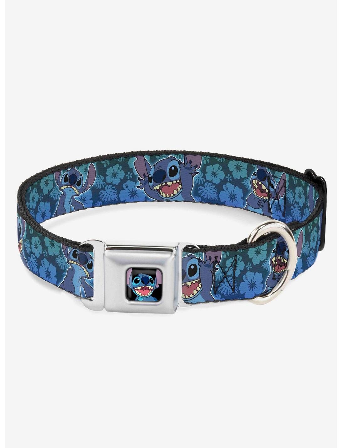 Disney Lilo & Stitch Expressions Hibiscus Collage Seatbelt Buckle Dog Collar, BLUE, hi-res