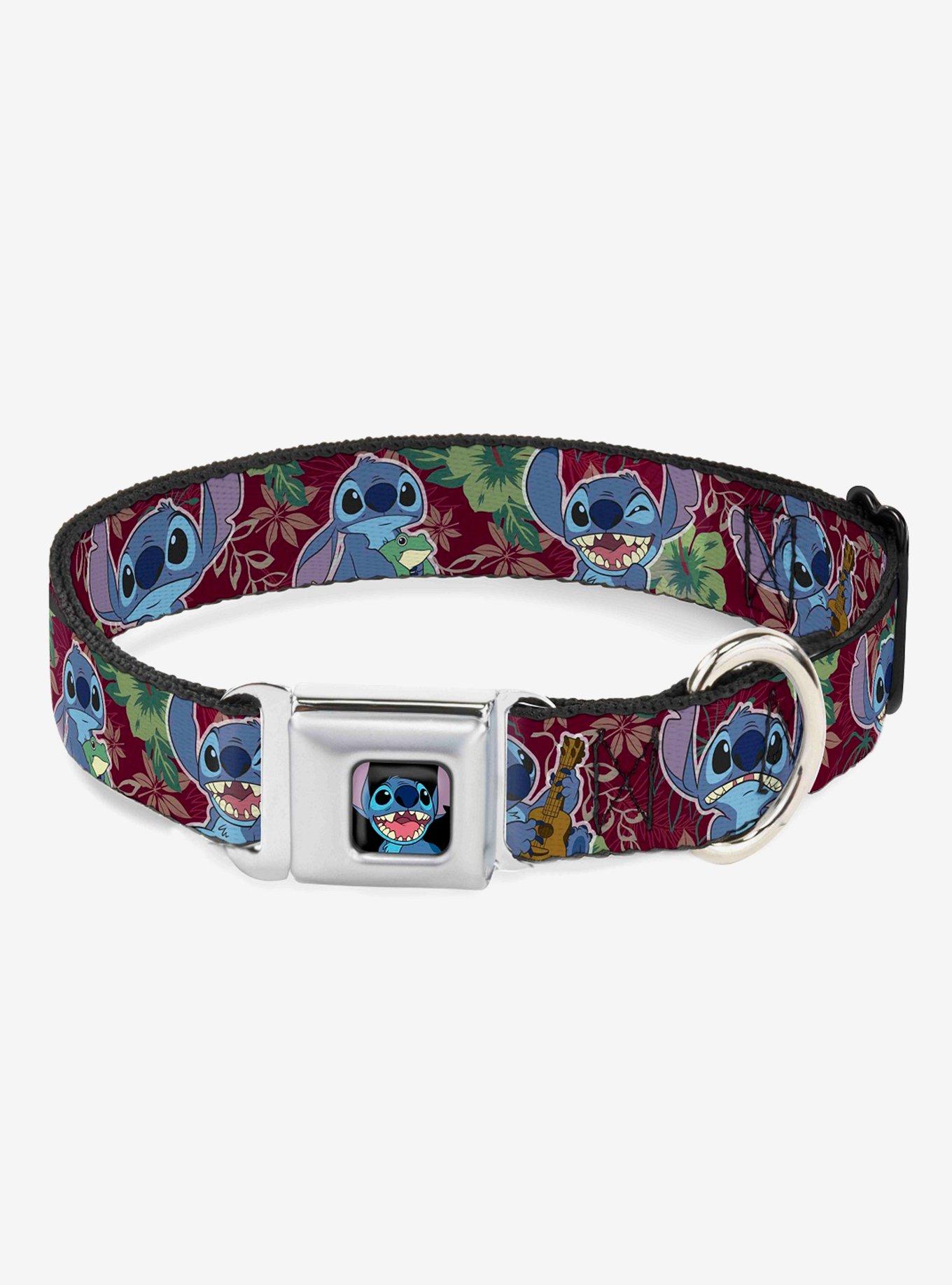 Disney Lilo & Stitch Expressions Tropical Flora Seatbelt Buckle Dog Collar, BLUE  RED, hi-res
