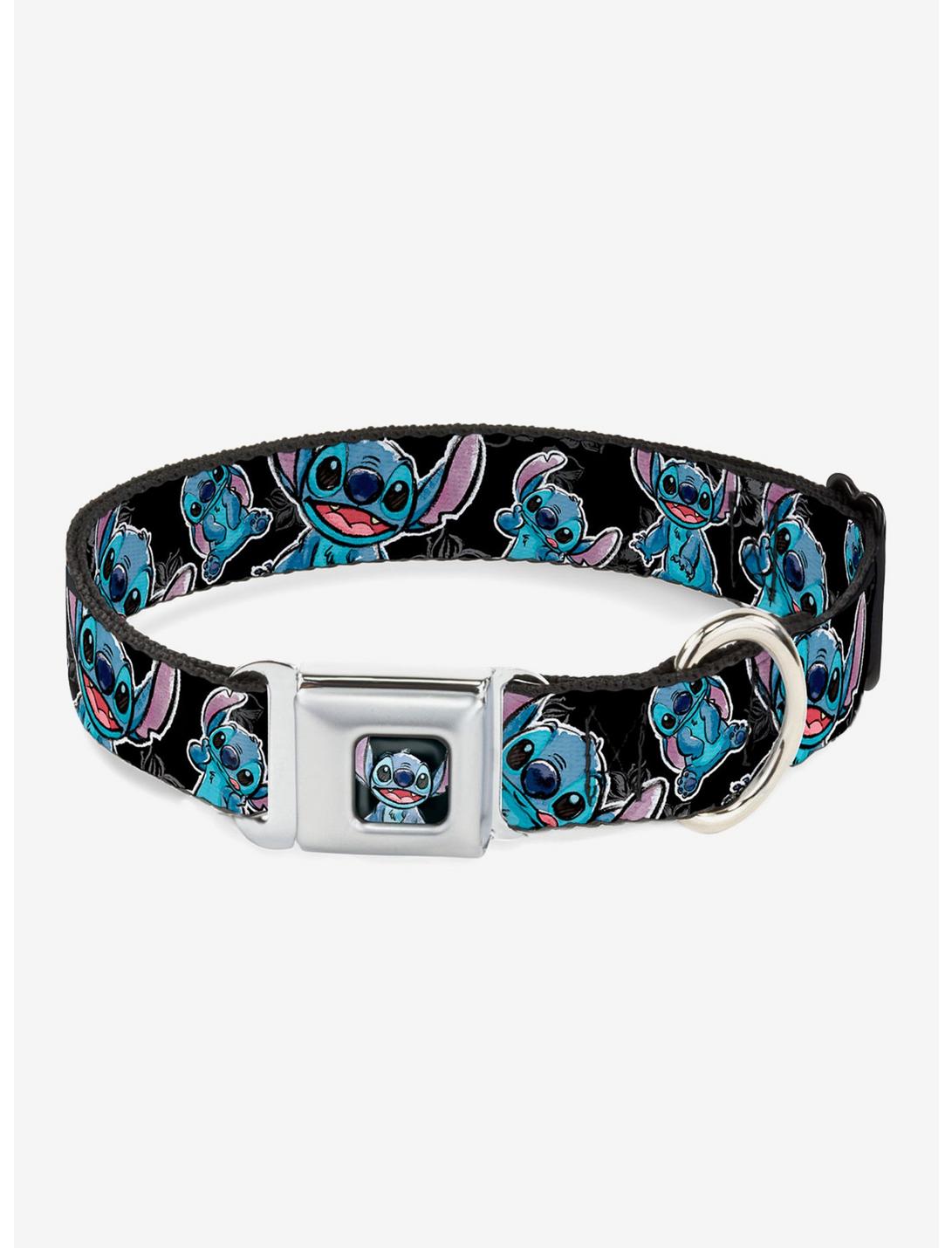 Disney Lilo & Stitch Poses Hibiscus Sketch Seatbelt Buckle Dog Collar, BLUE BLACK, hi-res
