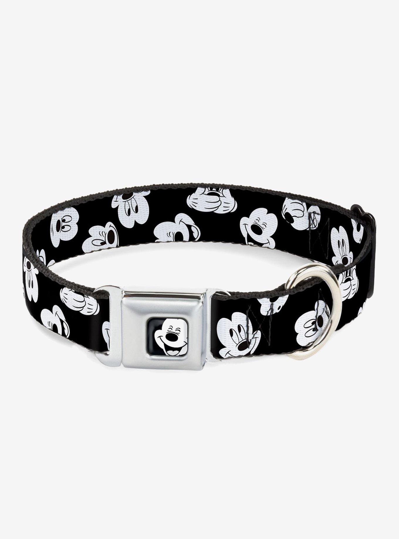 Disney Mickey Mouse Expressions Scattered Seatbelt Buckle Dog Collar, BLACK  WHITE, hi-res