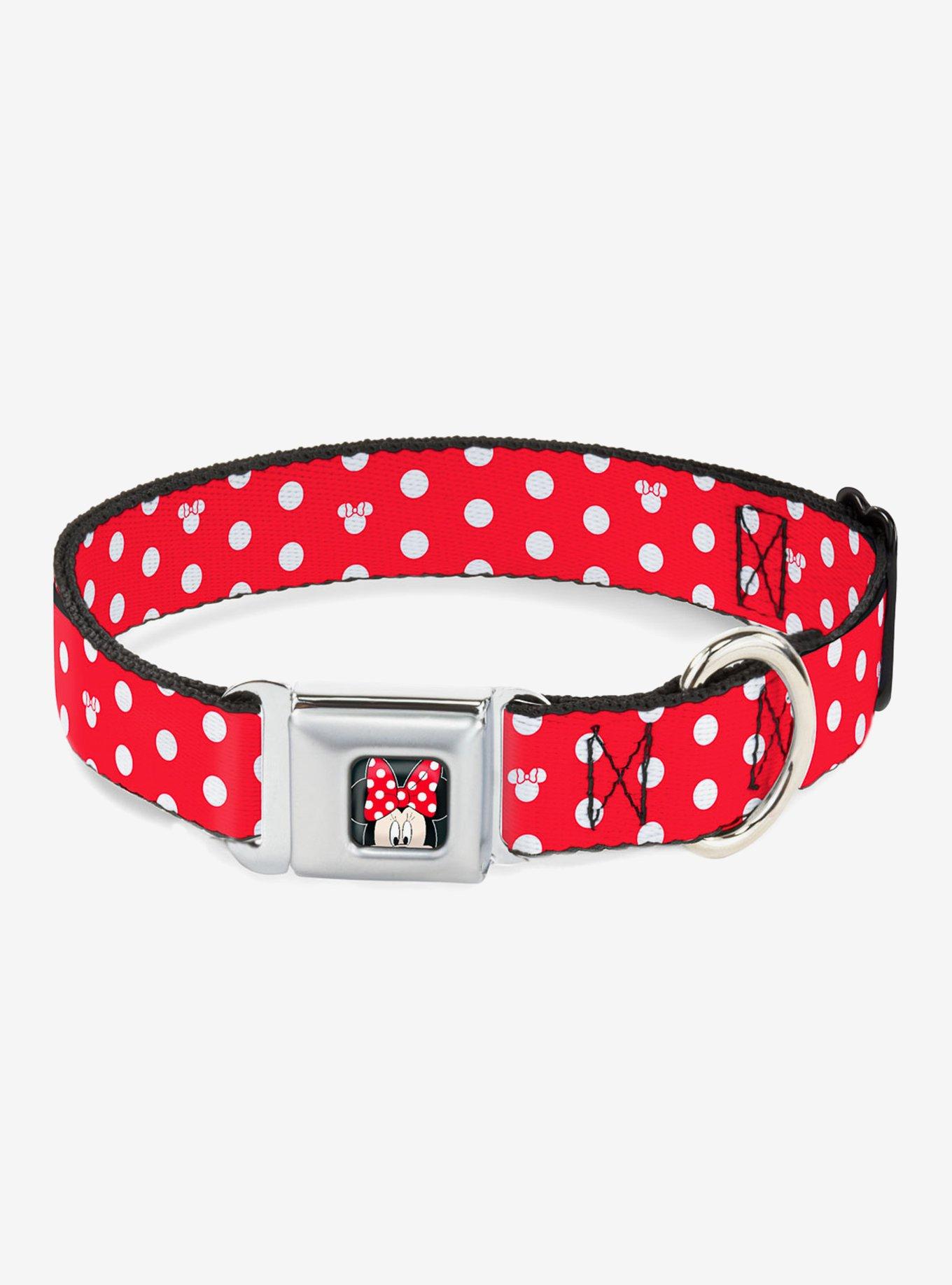 Disney Minnie Mouse Polka Dot Mini Silhouette Seatbelt Buckle Dog Collar, RED  WHITE, hi-res