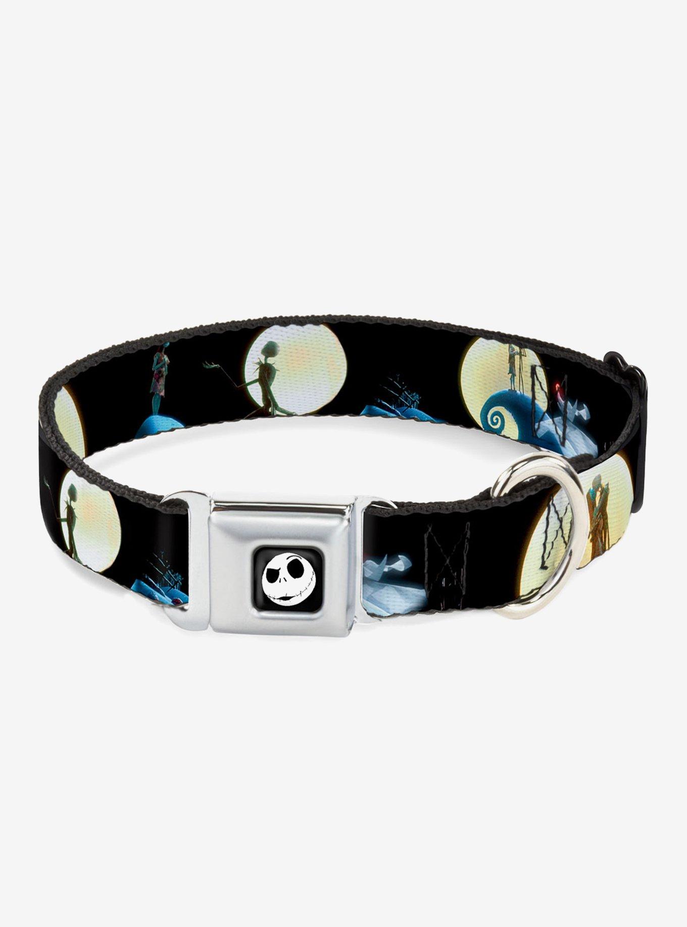 The Nightmare Before Christmas Jack And Sally Moon Scenes Seatbelt Buckle Dog Collar, BLACK, hi-res