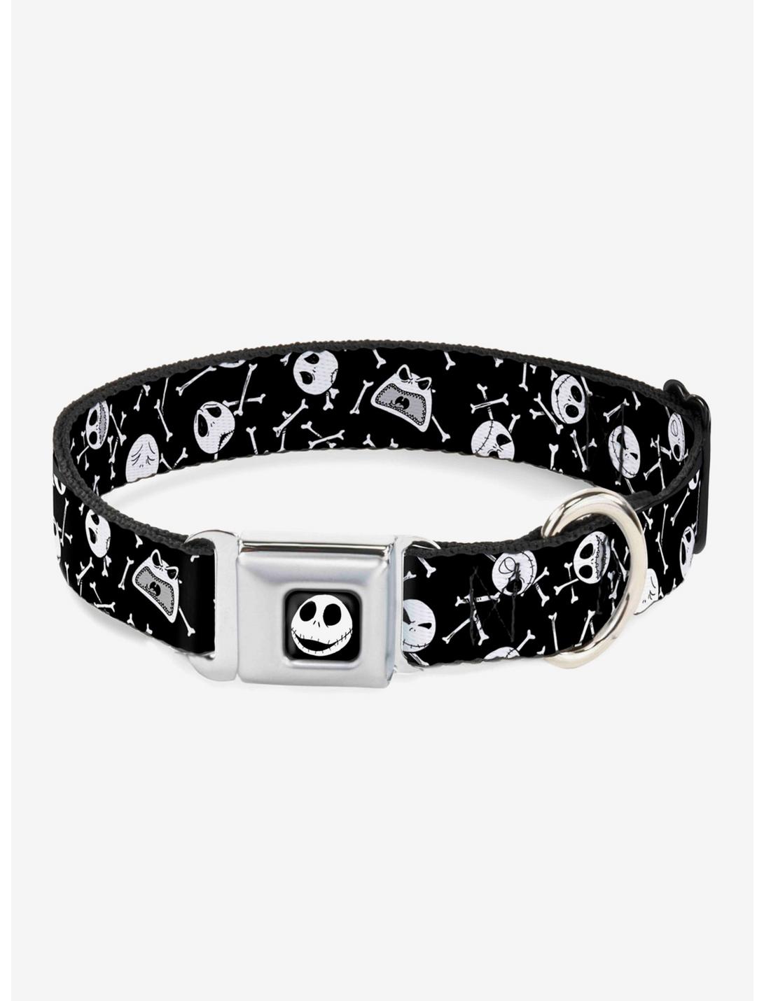 The Nightmare Before Christmas Jack Expressions Bones Scattered Seatbelt Buckle Dog Collar, BLACK  WHITE, hi-res